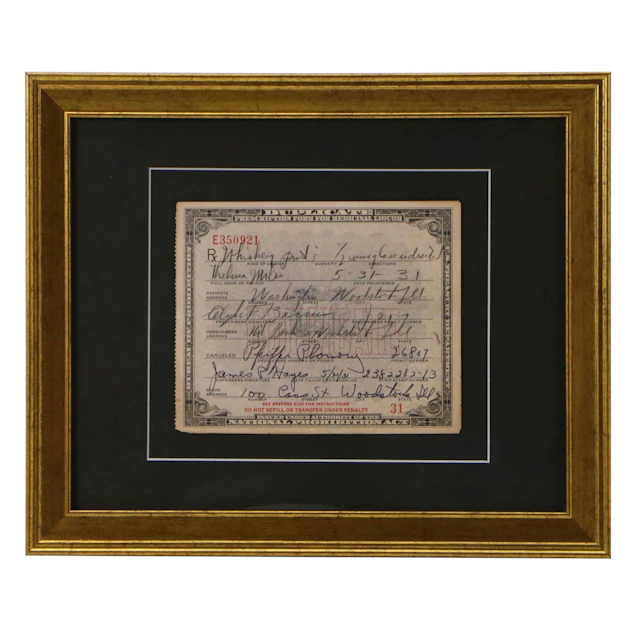 Prohibition Era Prescription Form for Whiskey, 1931