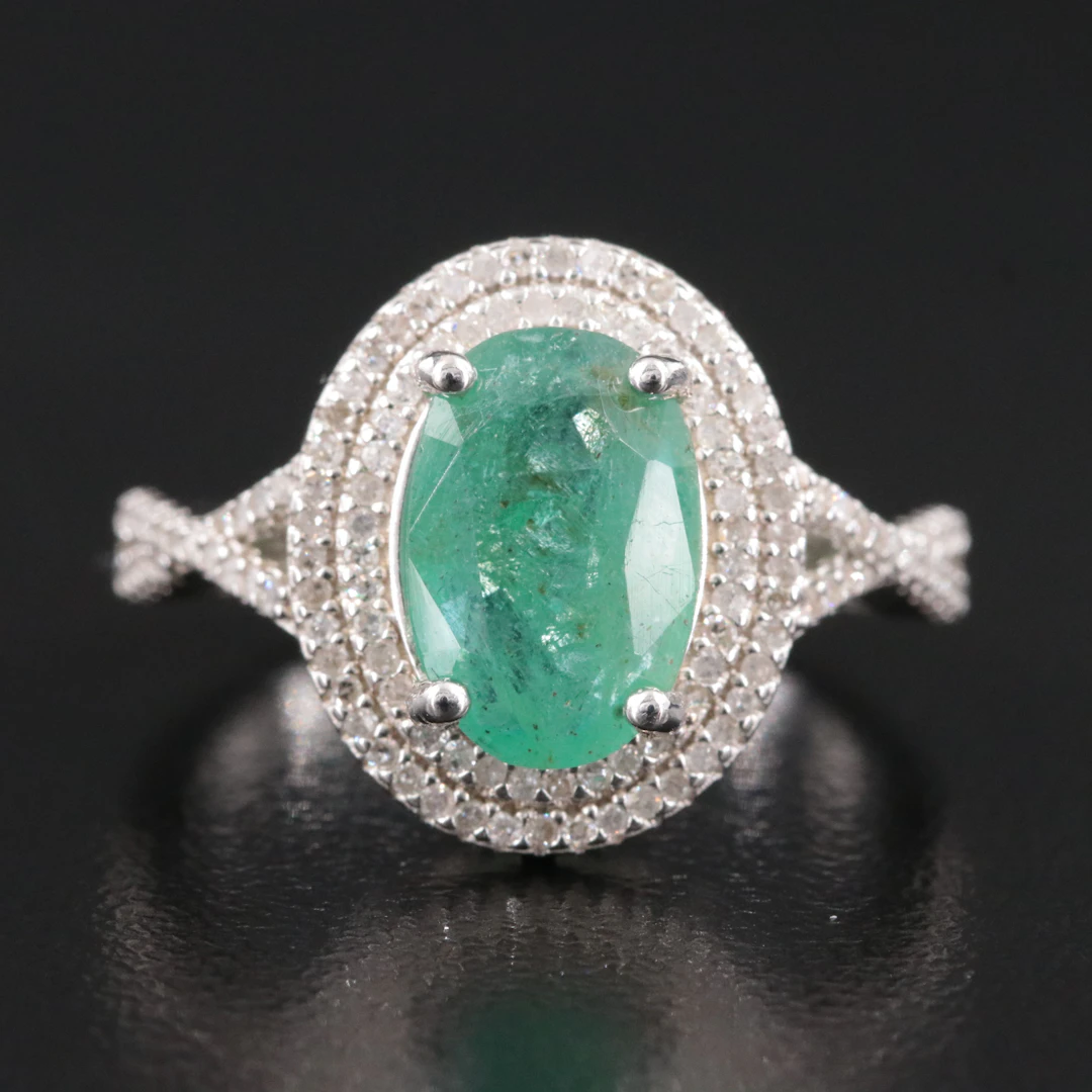 Sterling Emerald with Diamond Accents Ring