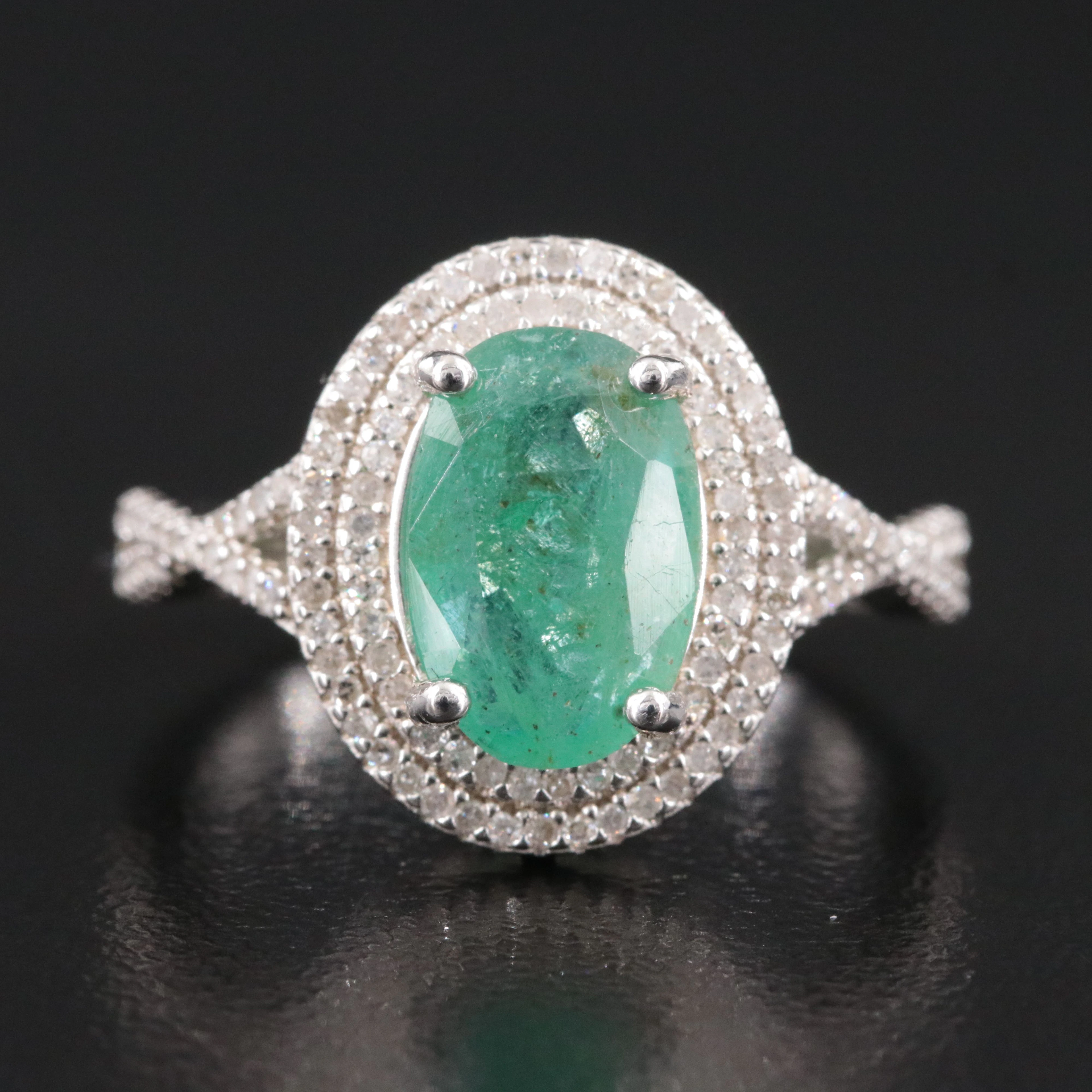Sterling Emerald with Diamond Accents Ring