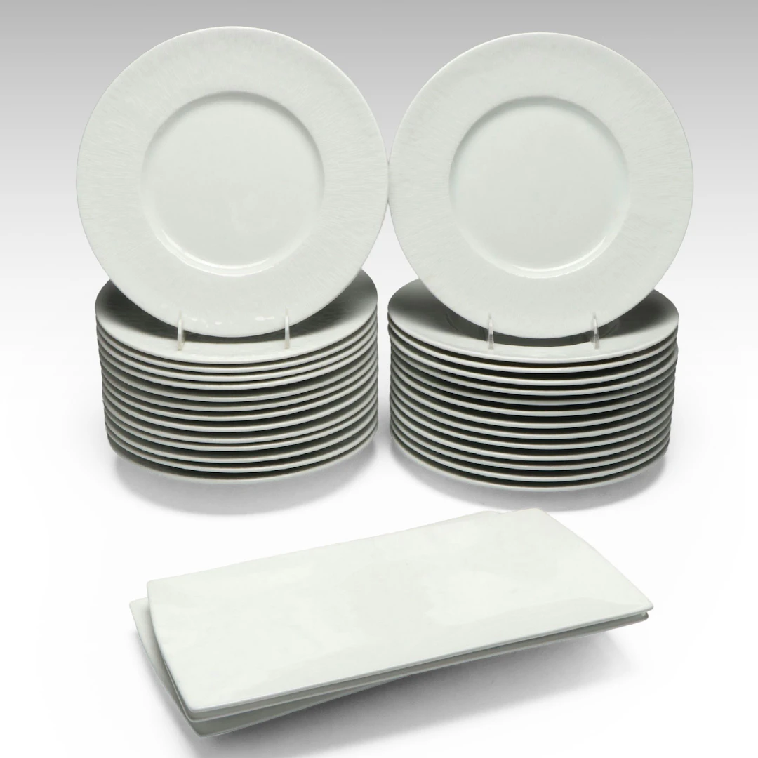 Apilco "Apicius" and "Aqua" Porcelain Dinner Plates and Soup Bowls