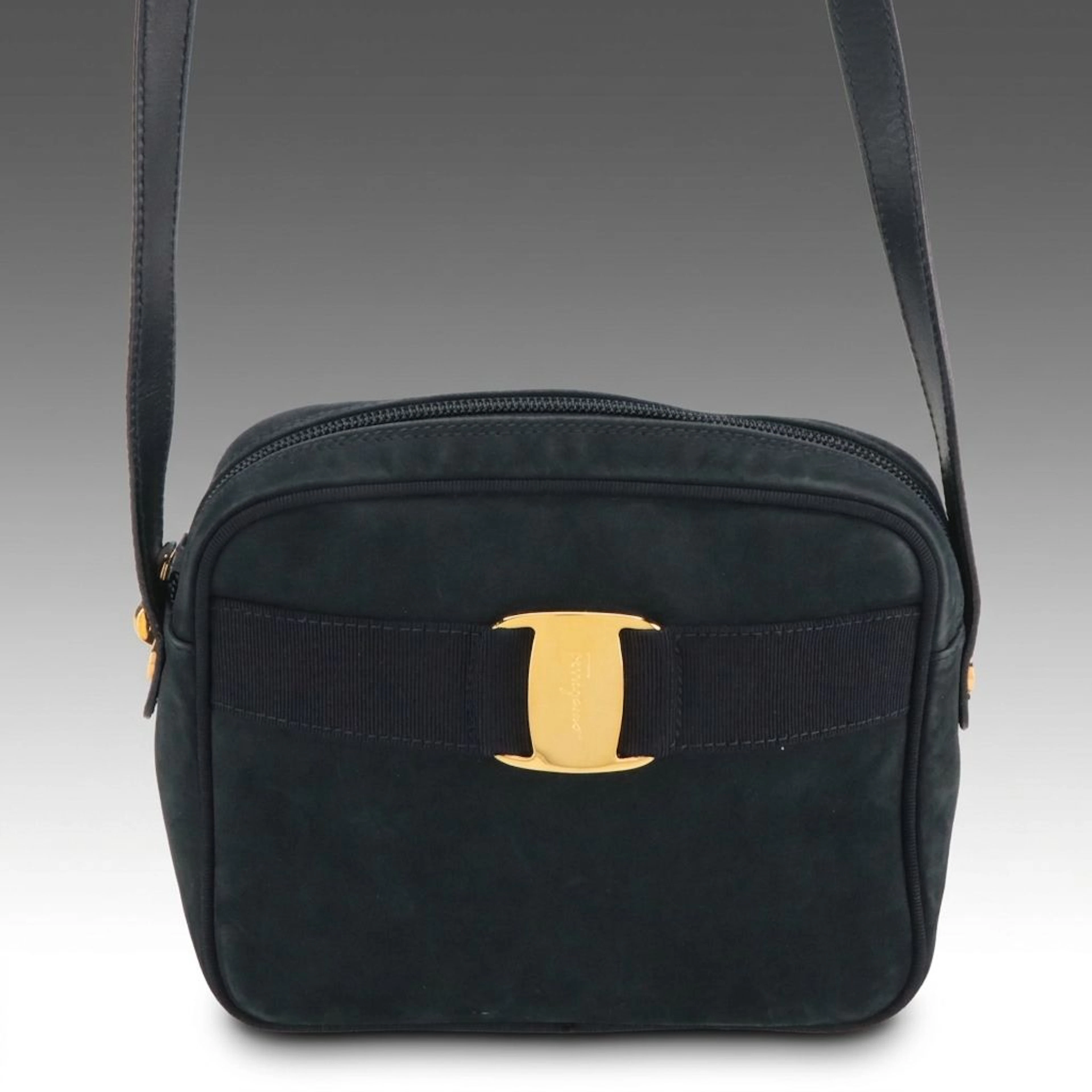 Salvatore Ferragamo Crossbody Bag in Navy Blue Nubuck and Leather