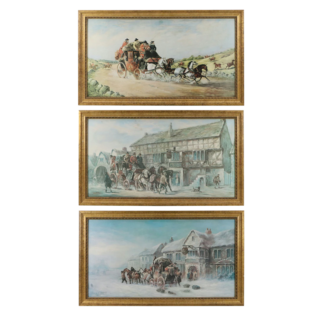 Offset Lithographs of Winter Village Scenes After John Charles Maggs, 20th C.