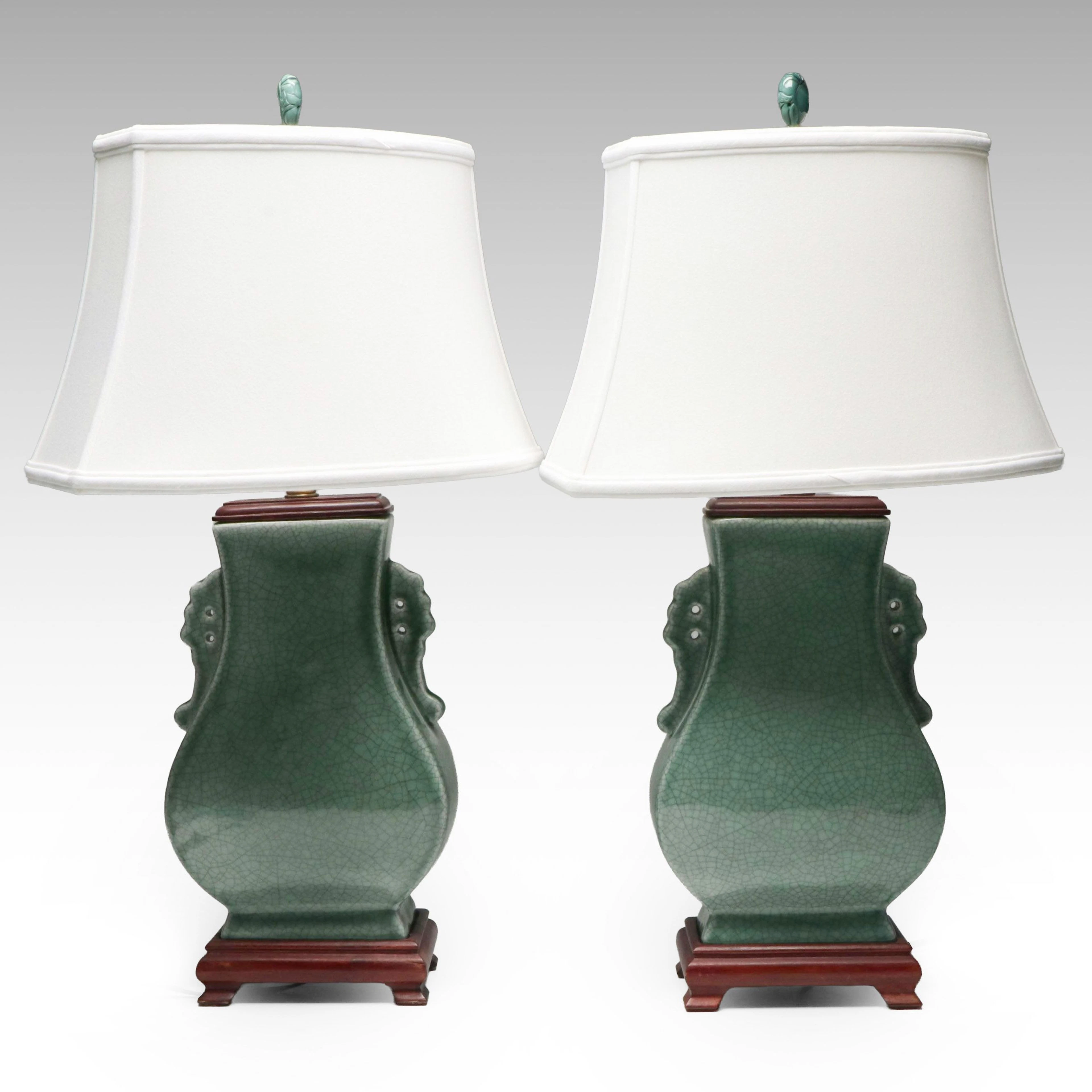 Chinese Green Crackle Glaze Hu Vase Table Lamps