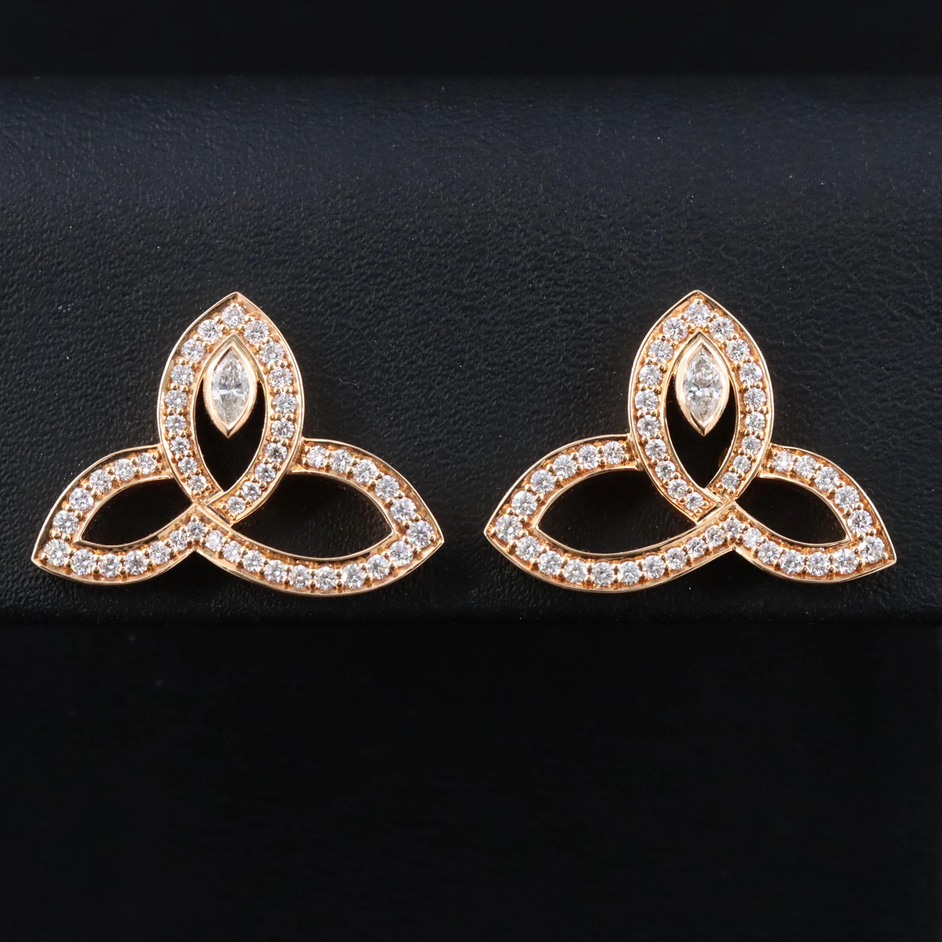 Harry Winston 18K Rose Gold 0.68 CTW Diamond Large Lily Earrings with COA