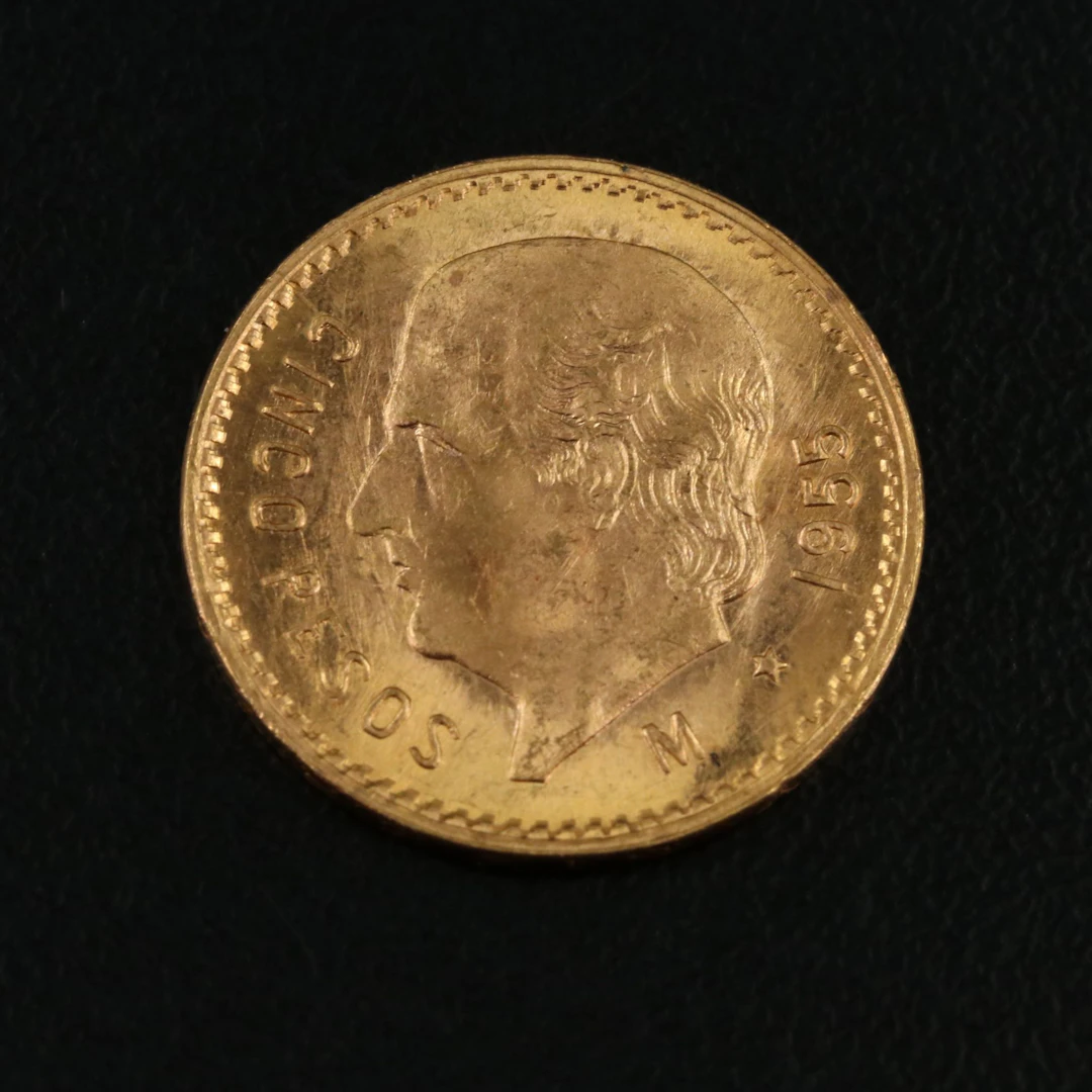 1955 Re Strike Mexico Gold Five Pesos
