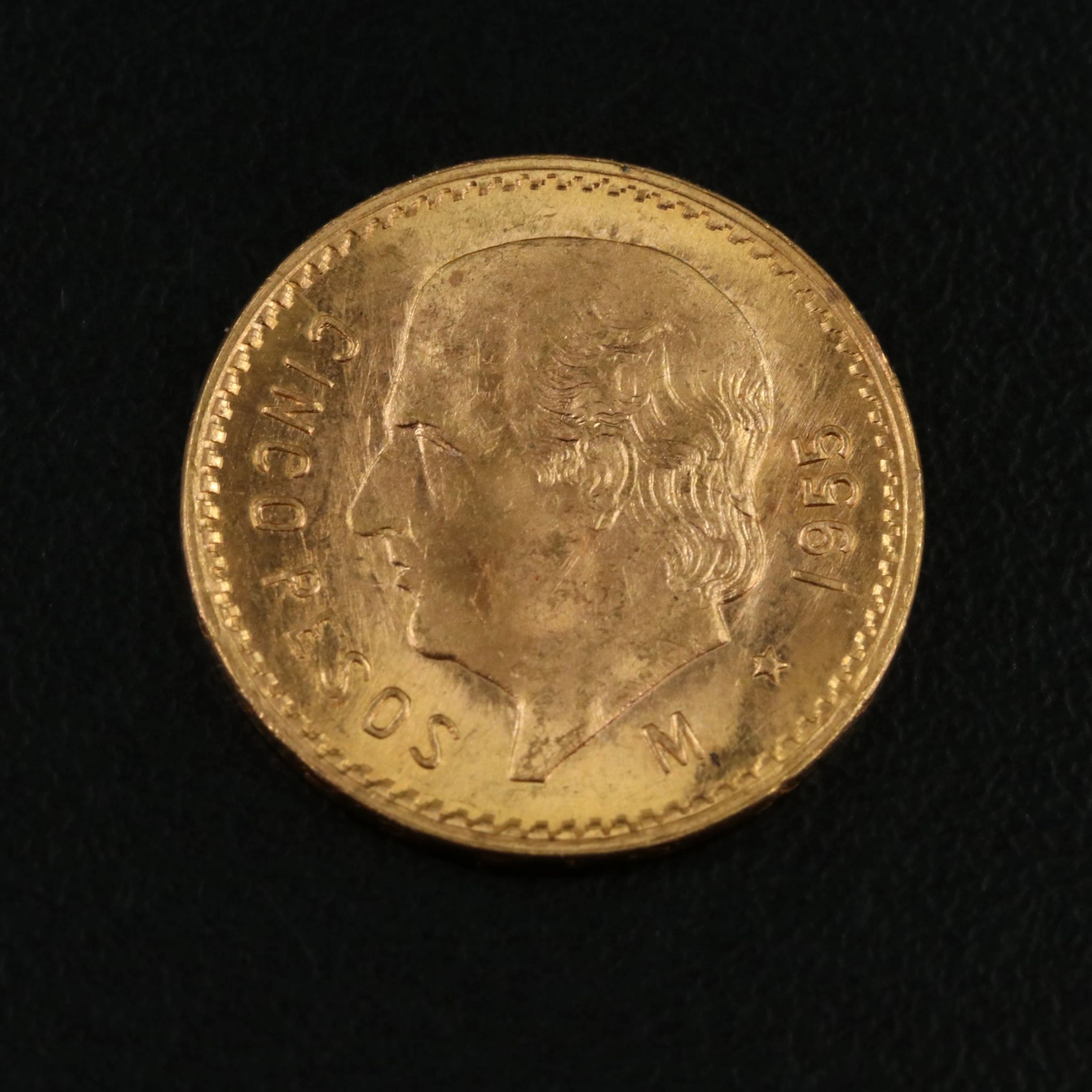1955 Re Strike Mexico Gold Five Pesos