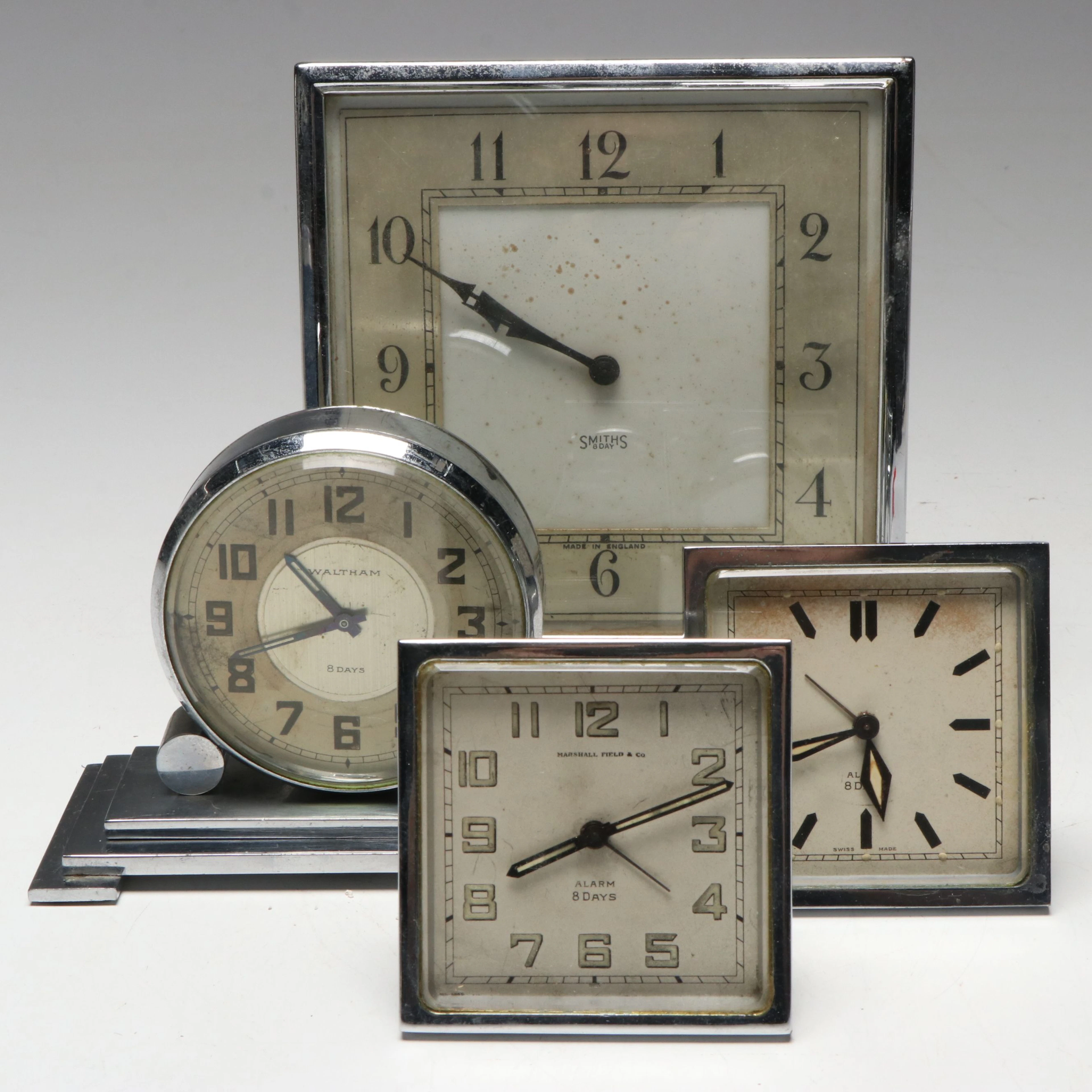 Marshall Field & Co. with Other Chrome Desk and Mantel Clocks