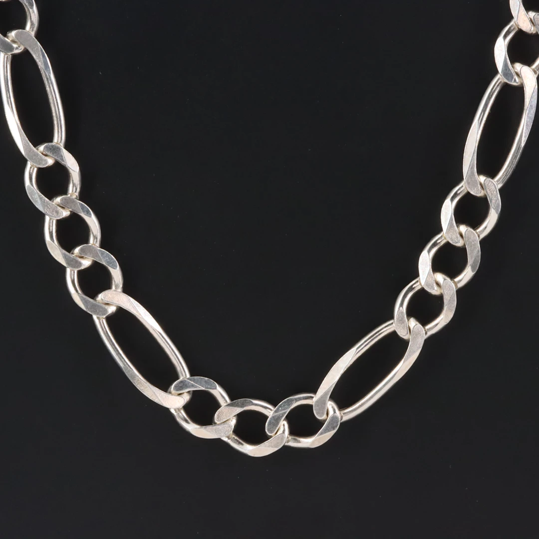 Italian Sterling Figaro Chain Necklace