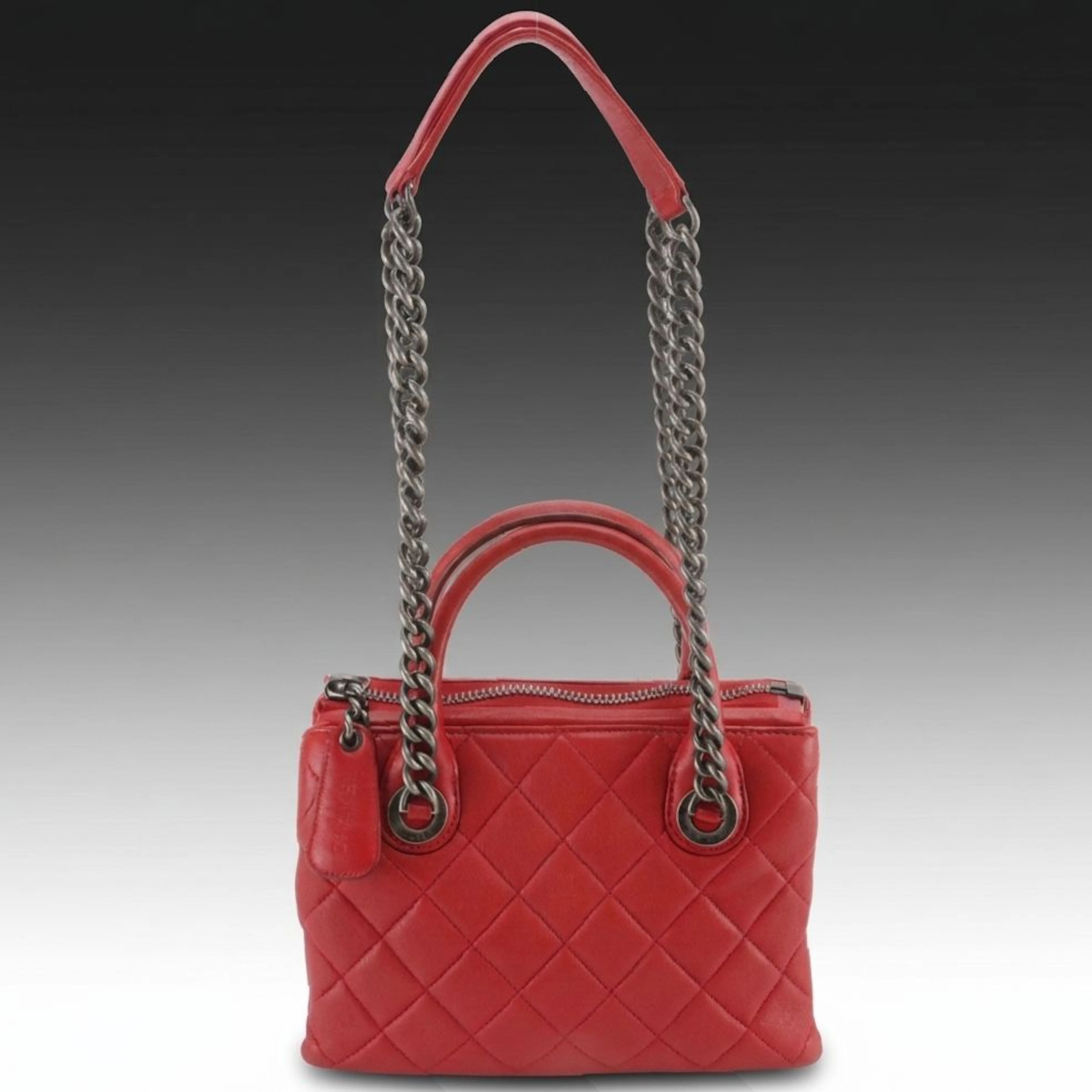 Chanel Small Two-Way Boy Chain Tote Bag in Red Quilted Calfskin Leather