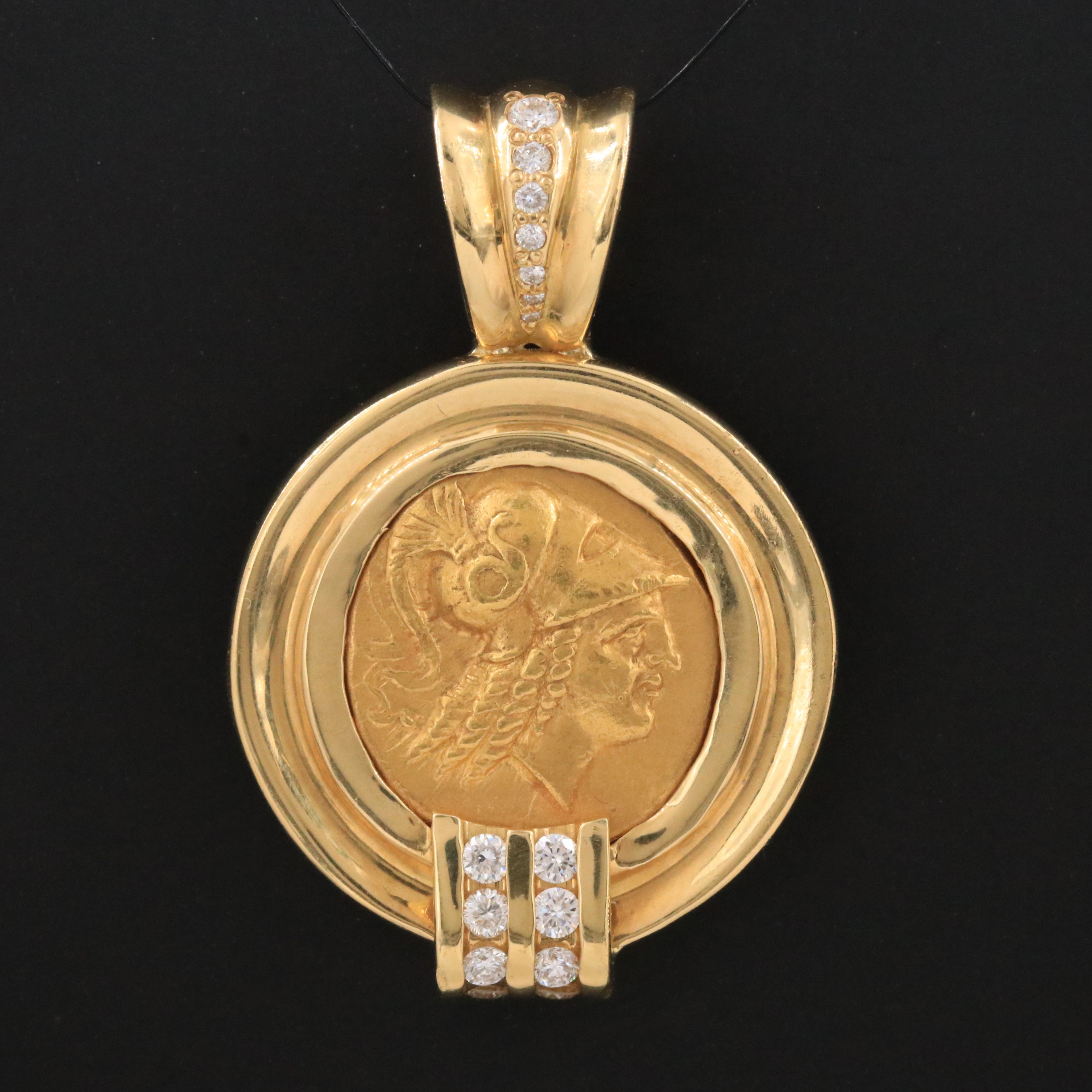 18K 0.70 CTW Diamond Pendant with Ancient Macedonian Kingdom AV Stater Coin