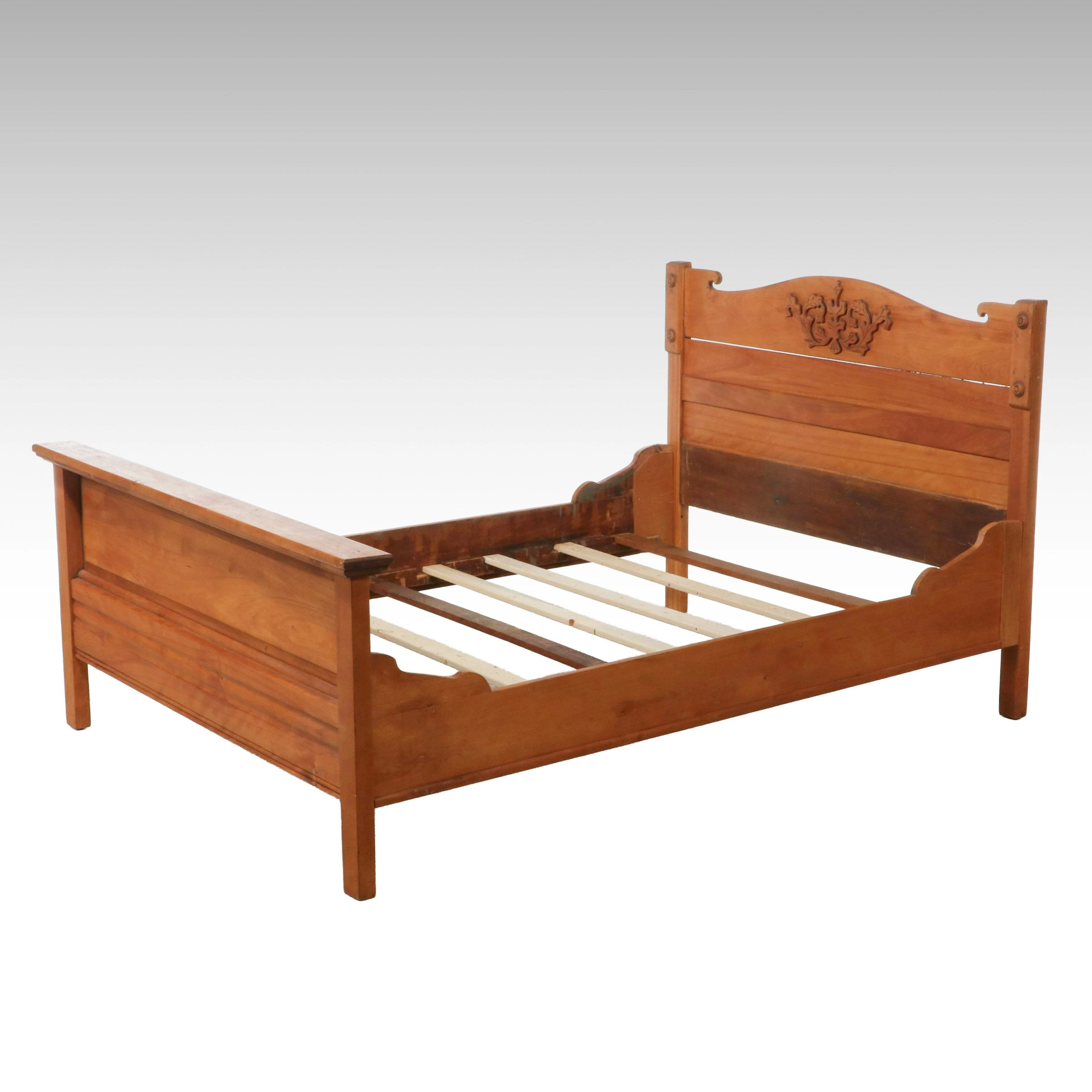 Late Victorian Style Carved Wood Bed Frame, Early 20th Century