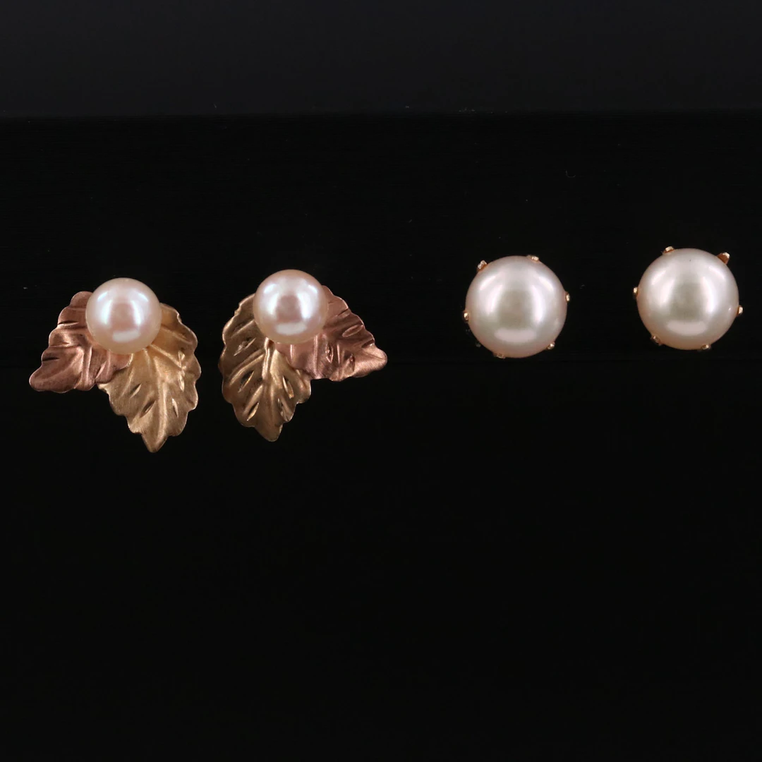 14K Pearl Earrings Featuring Rose Gold and Yellow Gold