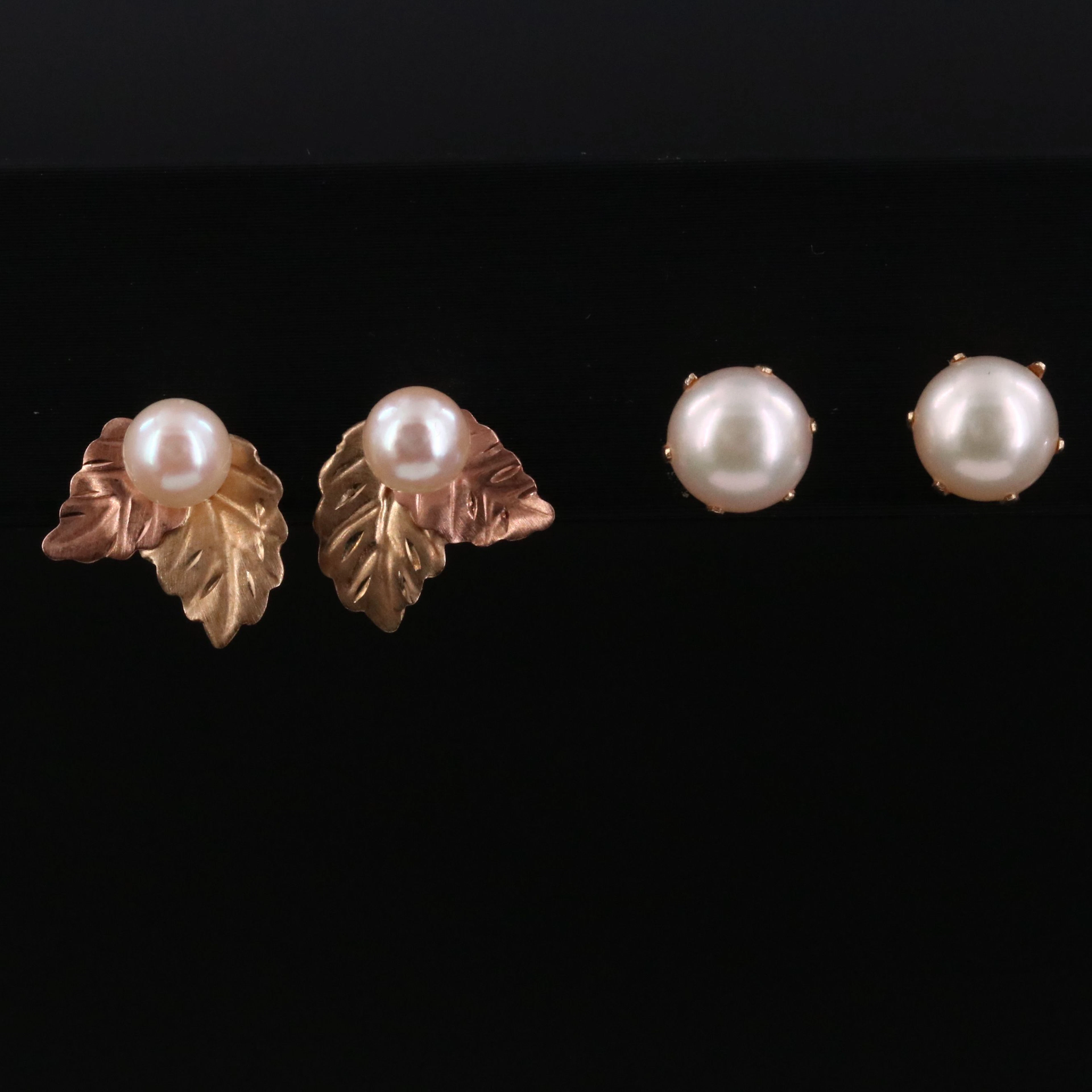 14K Pearl Earrings Featuring Rose Gold and Yellow Gold