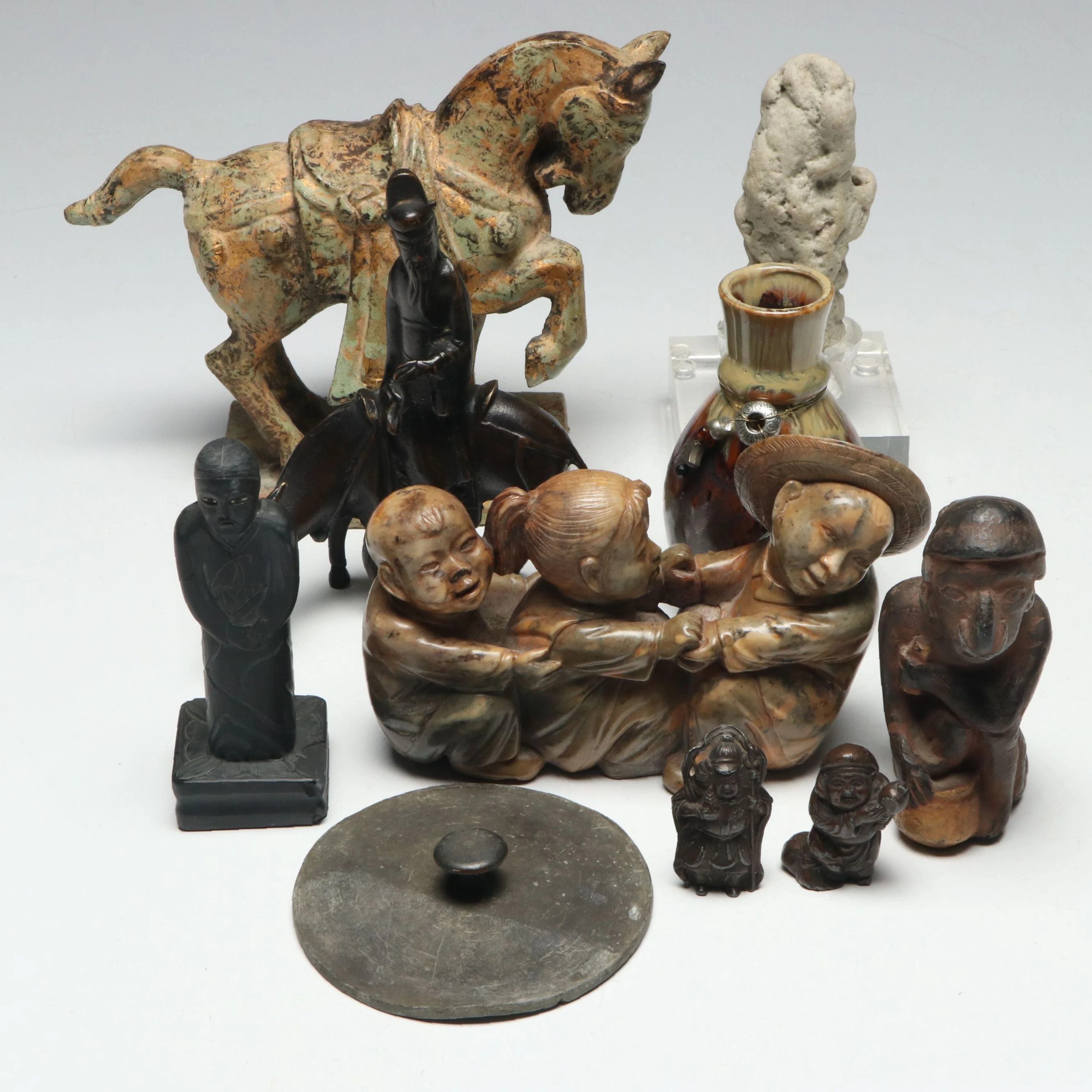 Qing Dynasty Style Metal Tang War Horse Figure with More