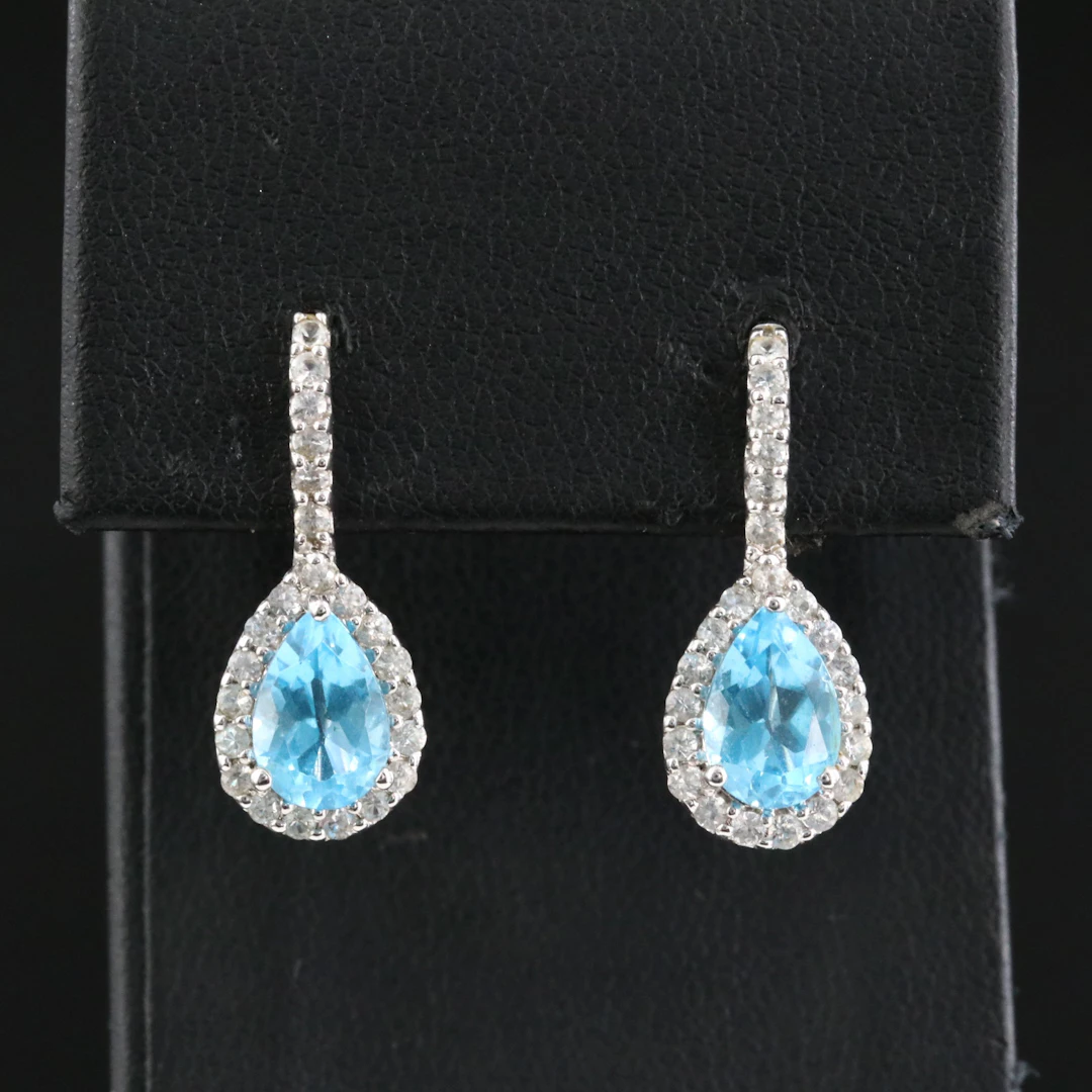 14K Blue and White Topaz Drop Earrings
