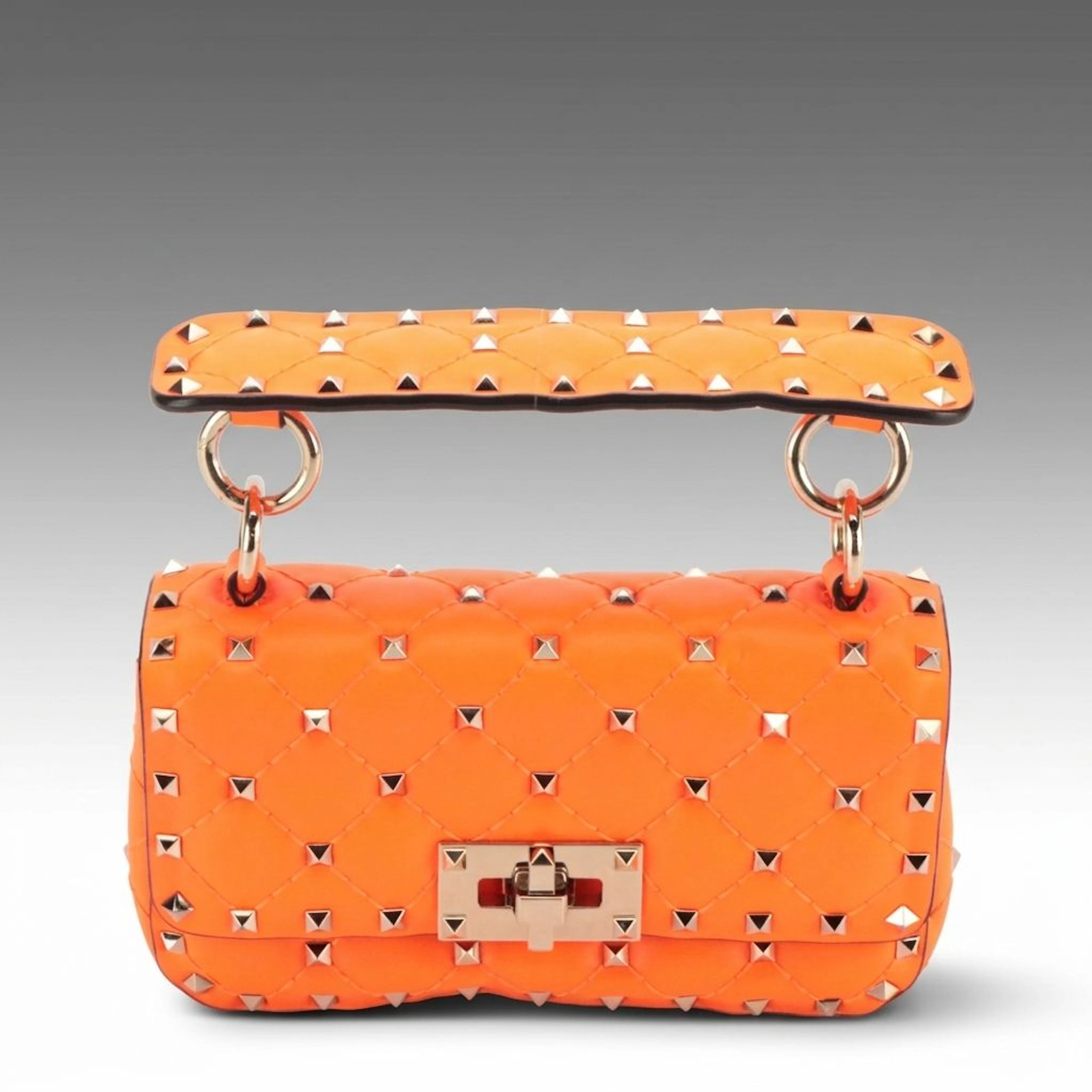 Valentino Garavani Rockstud Spike Shoulder Bag in Quilted Fluro Orange Lambskin