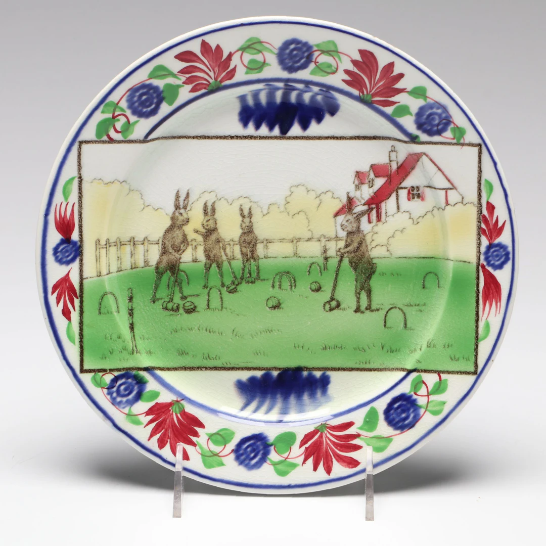 English Rabbitware Croquet Plate, Early 20th Century