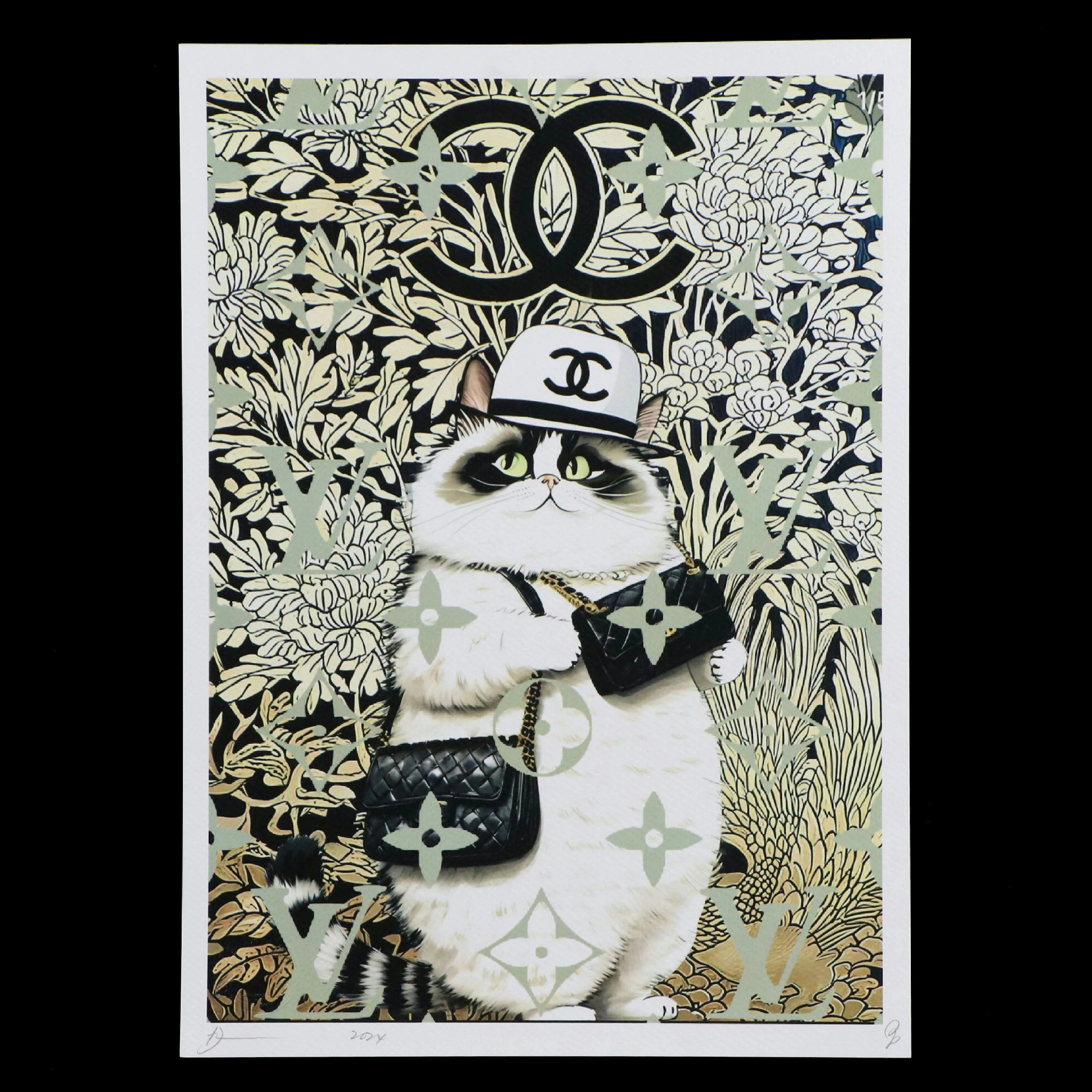 Death NYC Pop Art Digital Graphic Print Homage Chanel Cat x Louis Vuitton
