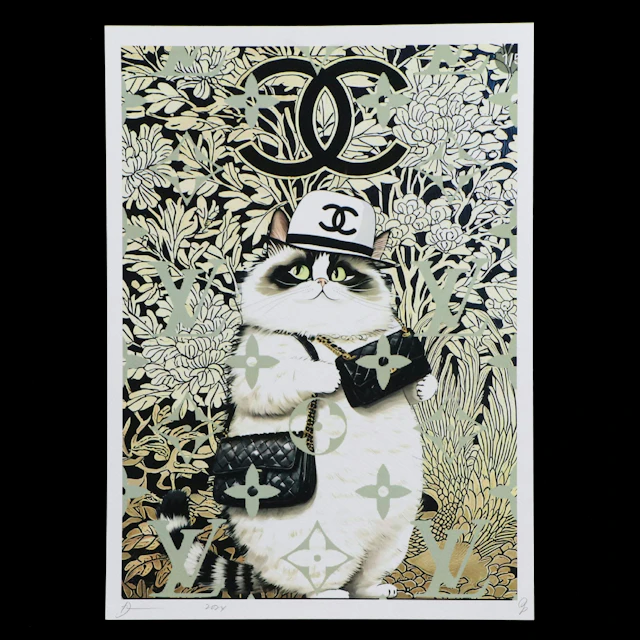 Death NYC Pop Art Digital Graphic Print Homage Chanel Cat x Louis Vuitton