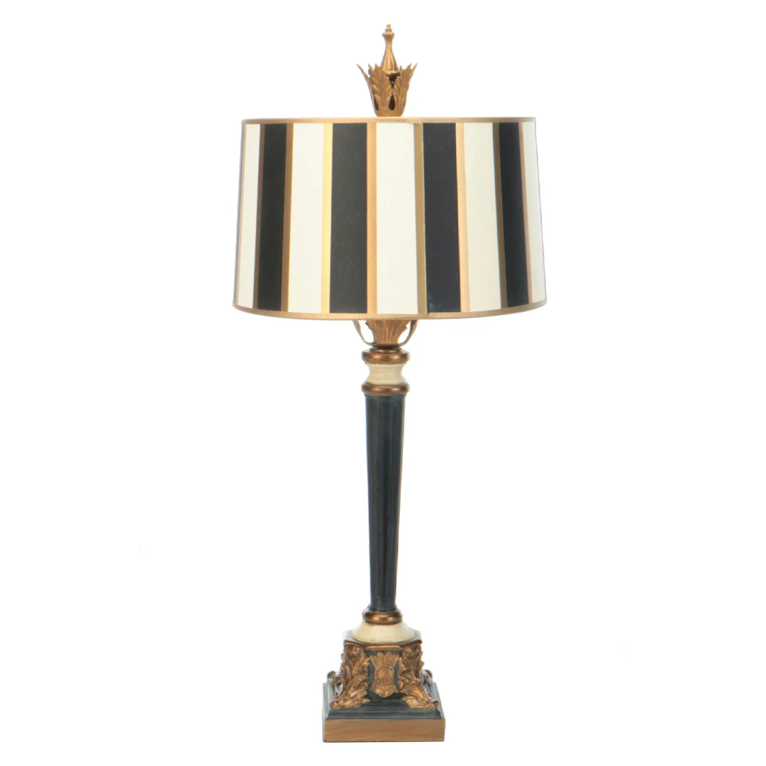 Neoclassical Style Gilt Resin Table Lamp with Painted Paper Shade