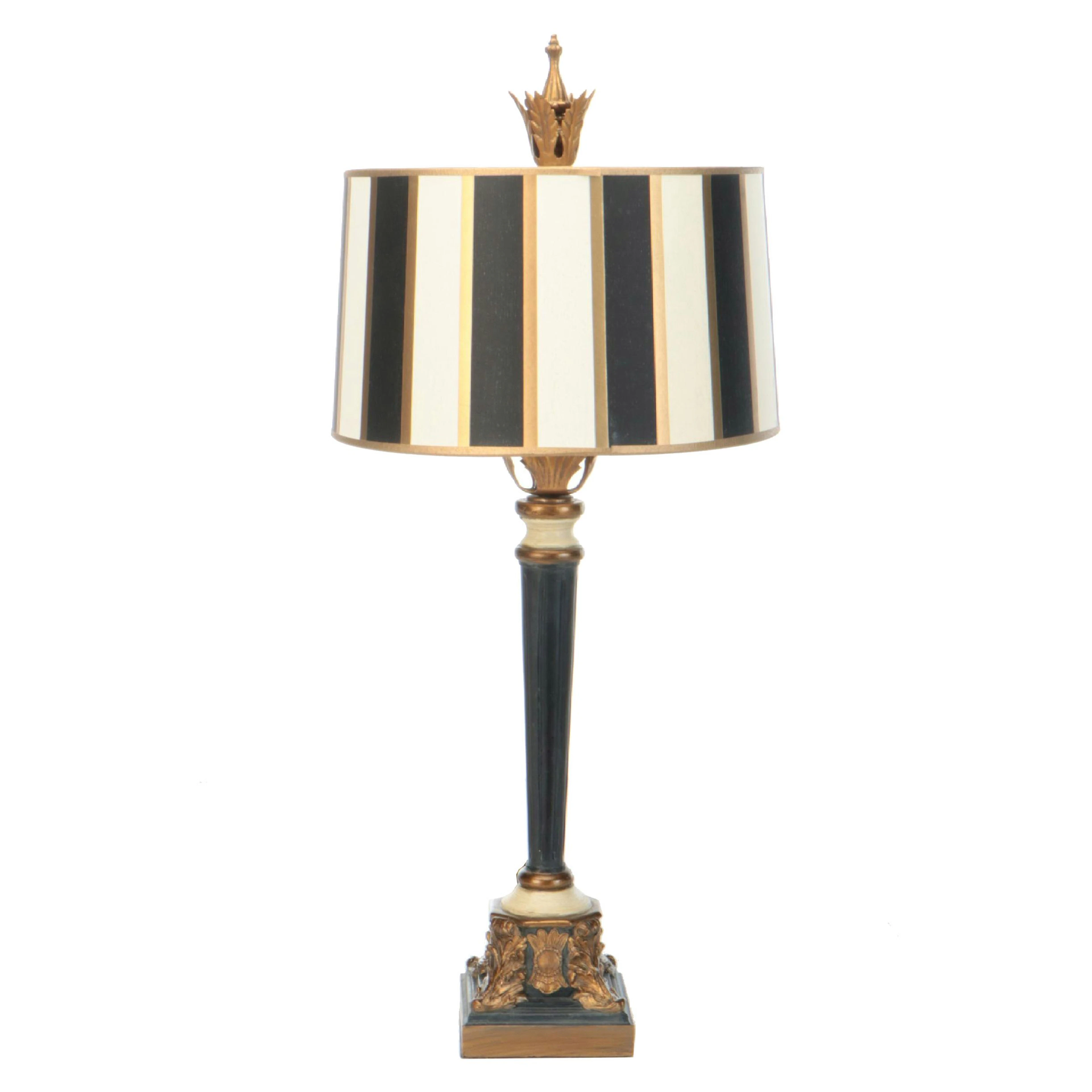 Neoclassical Style Gilt Resin Table Lamp with Painted Paper Shade