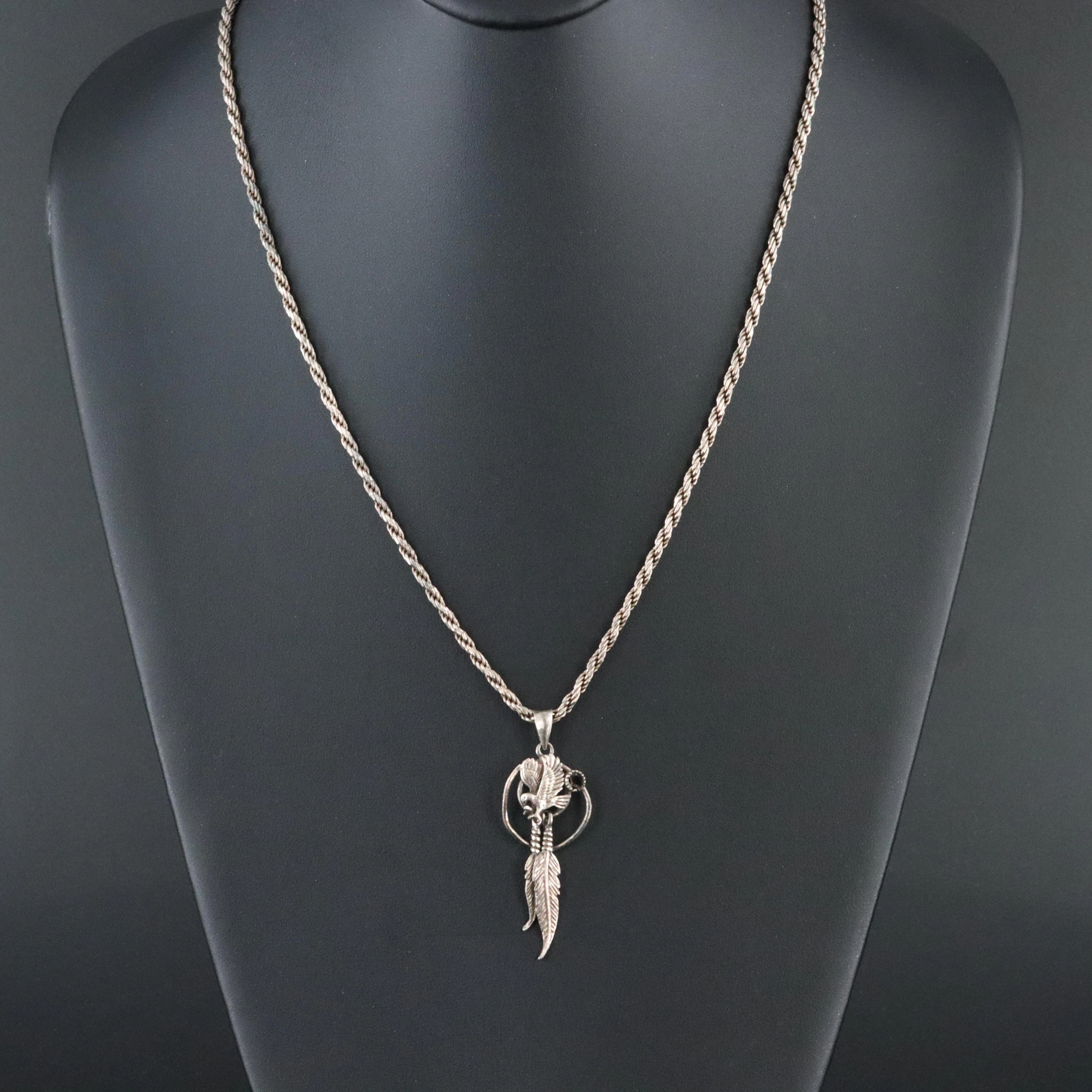 Sterling Obsidian Eagle Pendant Necklace