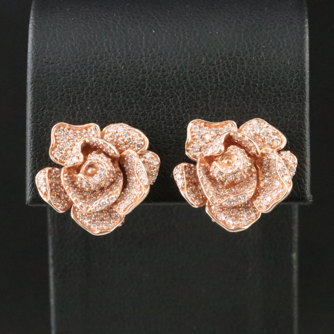 EFFY 14K Rose Gold 1.25 CTW Diamond Flower Earrings