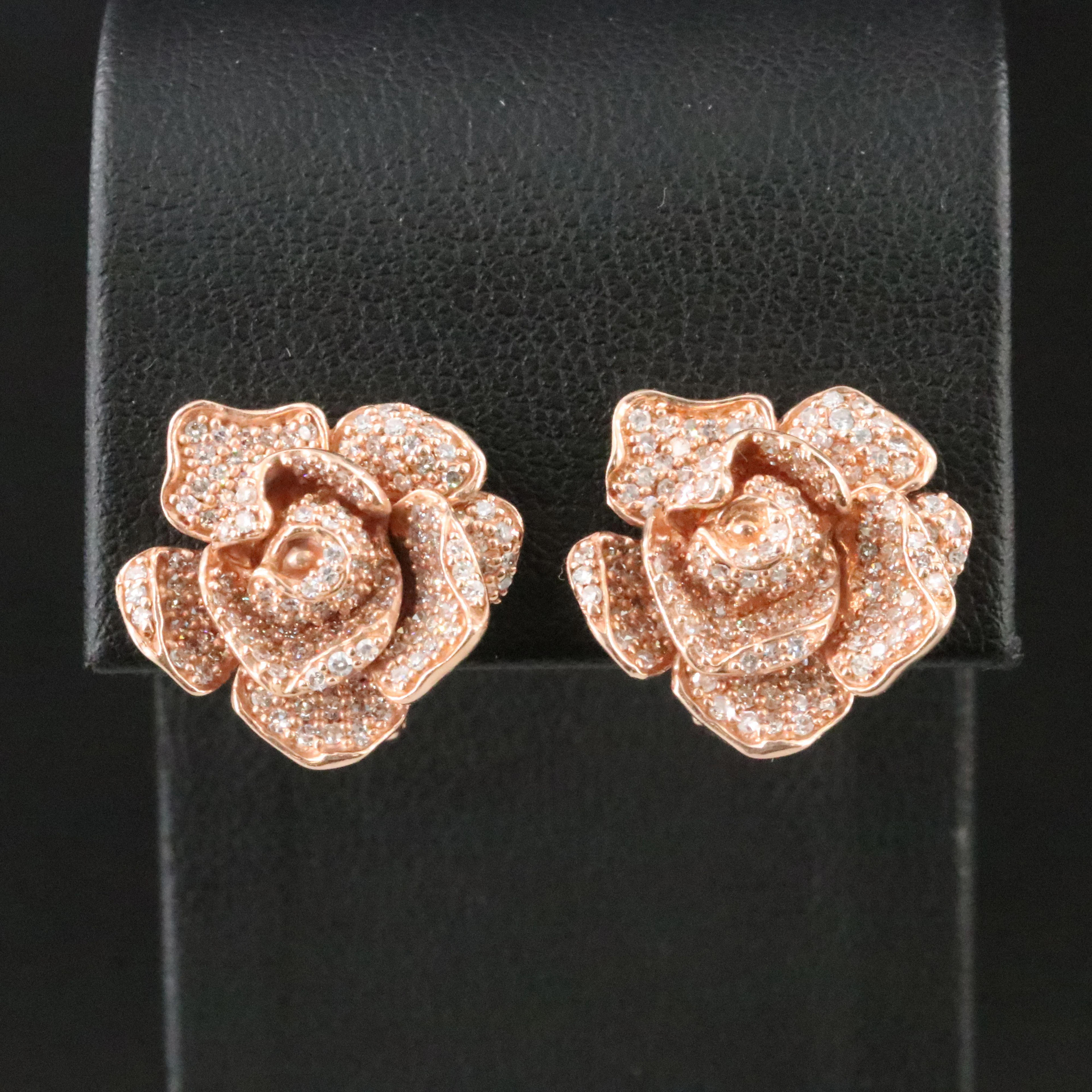 EFFY 14K Rose Gold 1.25 CTW Diamond Flower Earrings