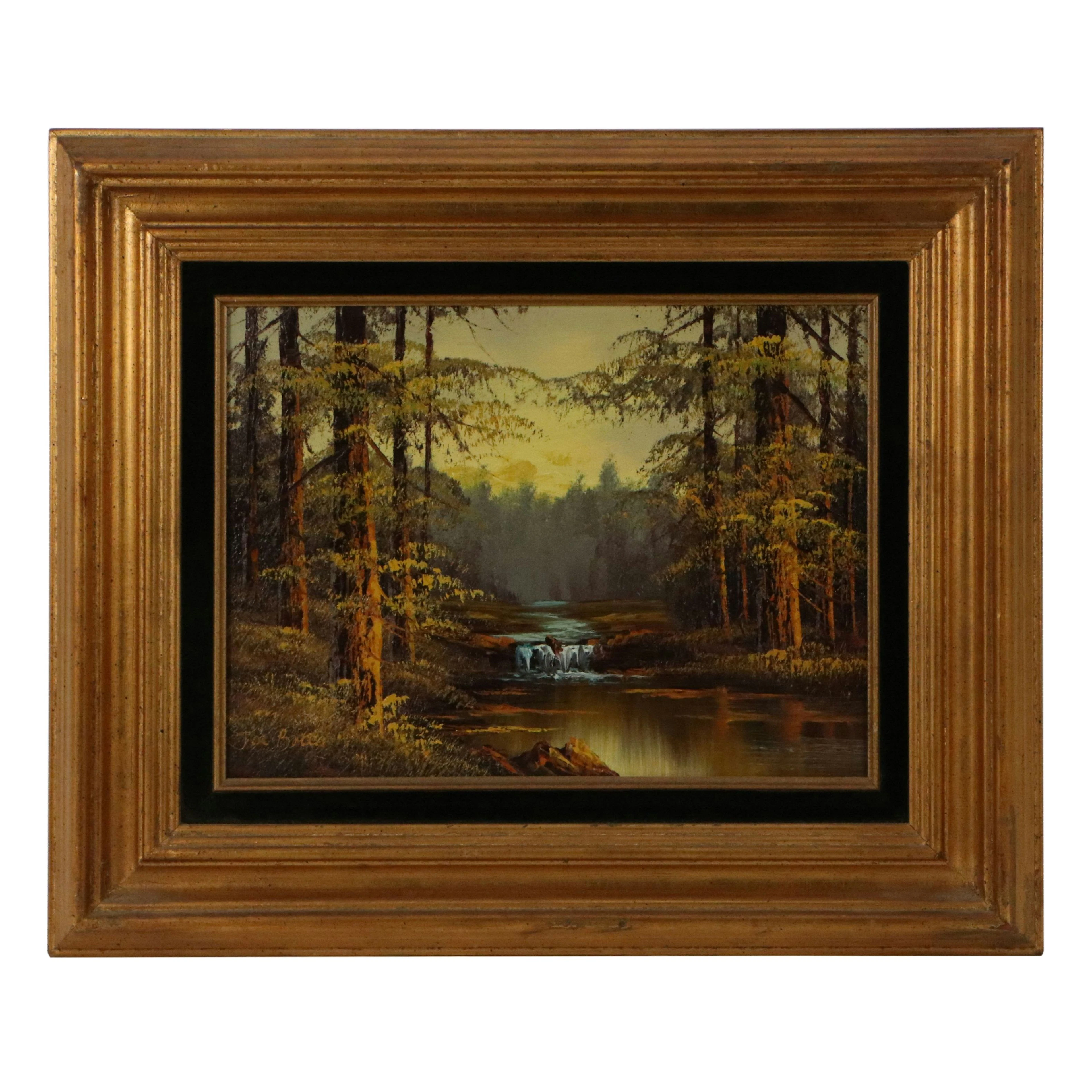 Joe Bolla Landscape Oil Painting of Woodland River Scene