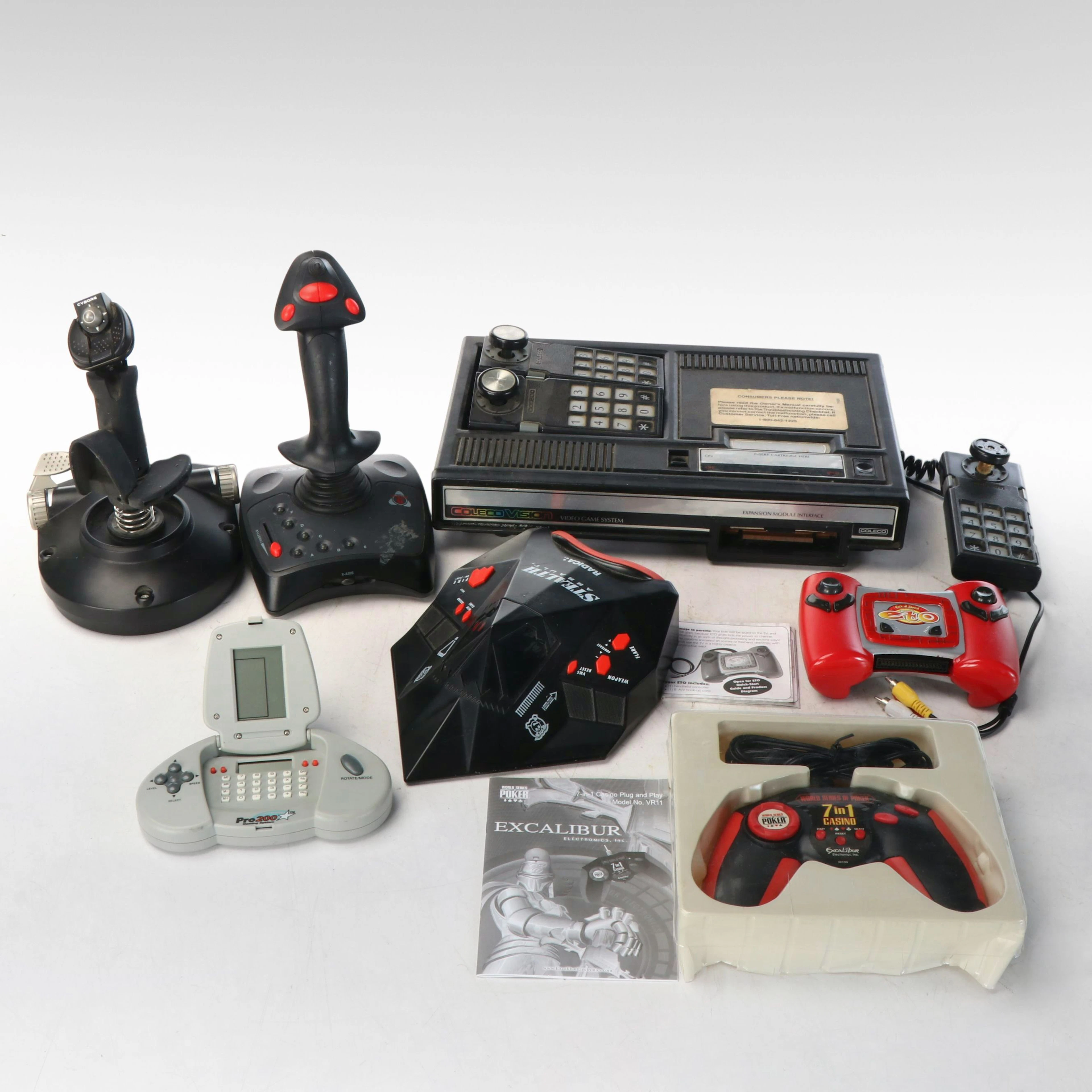 ColecoVision Console and Assorted Video Game Controllers