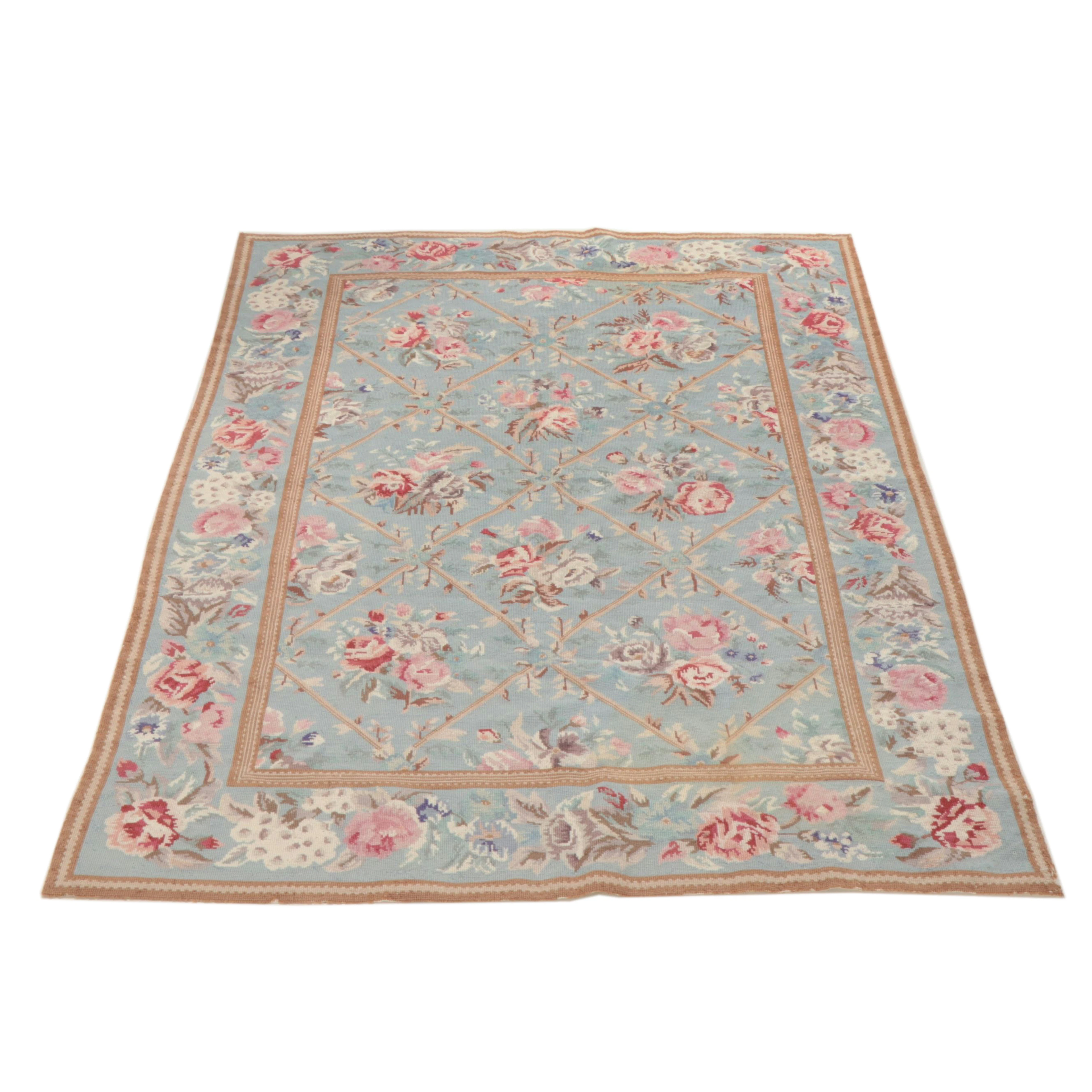 3'9 x 5'10 Handmade Needlepoint Roses with Trellis Motif Area Rug
