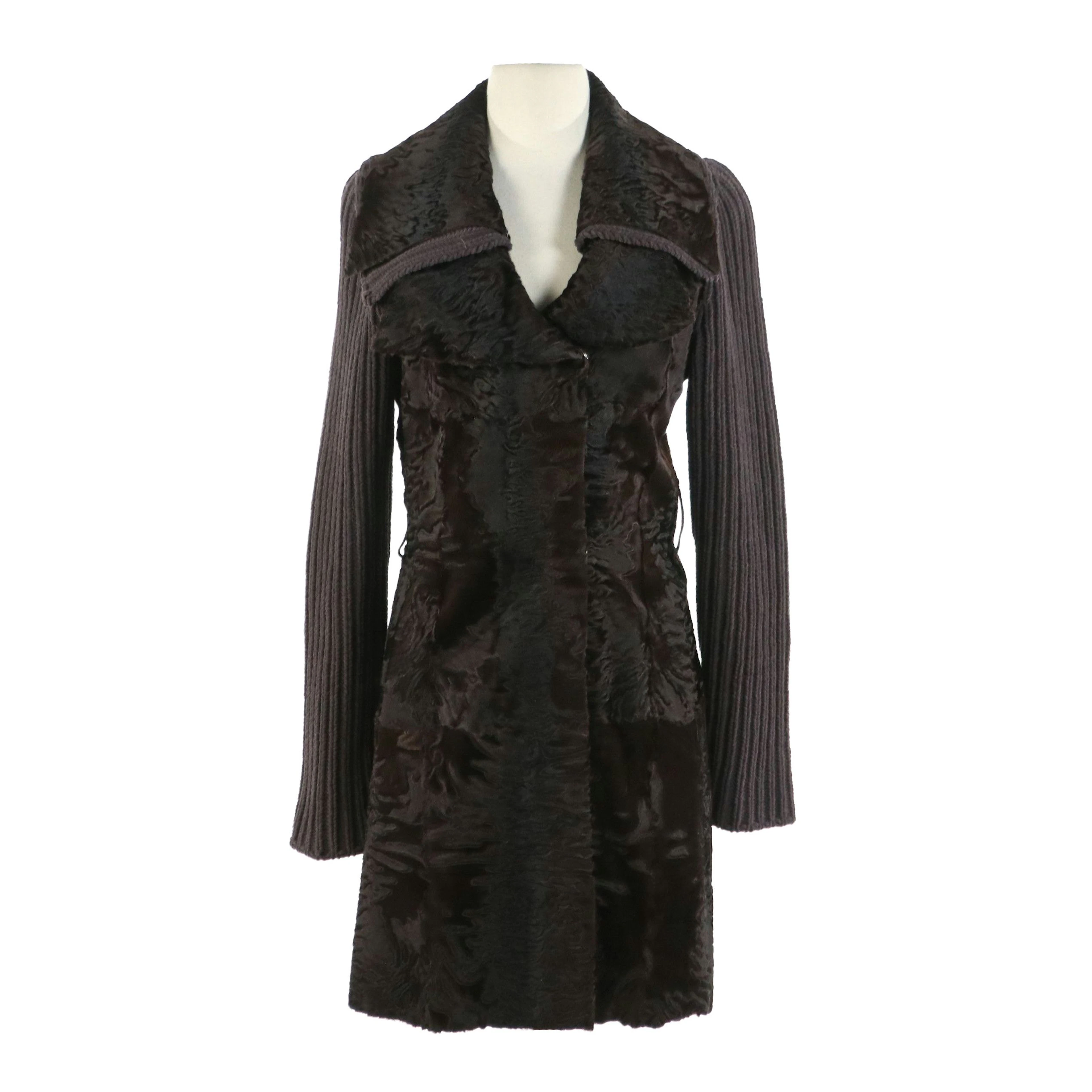 Rindi Swakara Lamb Fur Coat with Knit Sleeves