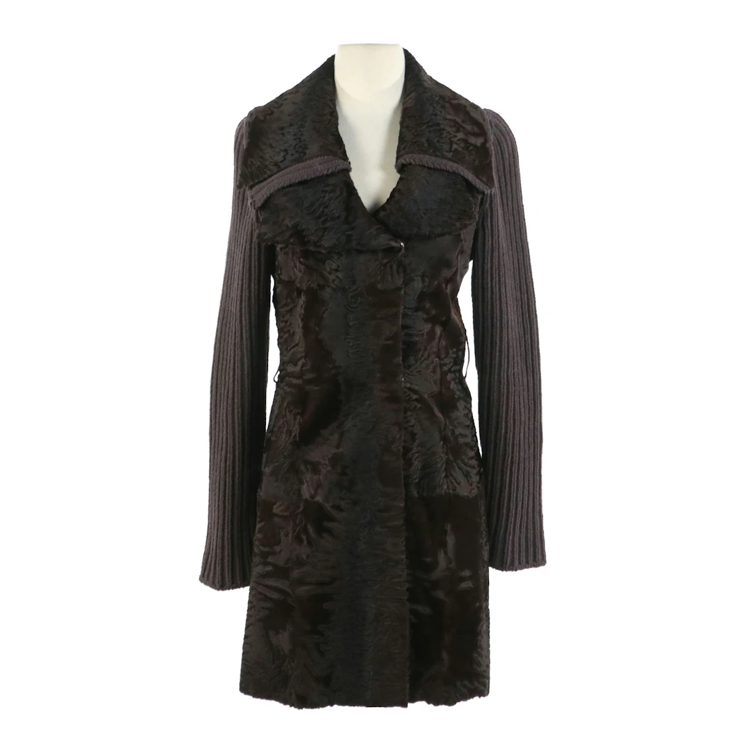 Rindi Swakara Lamb Fur Coat with Knit Sleeves