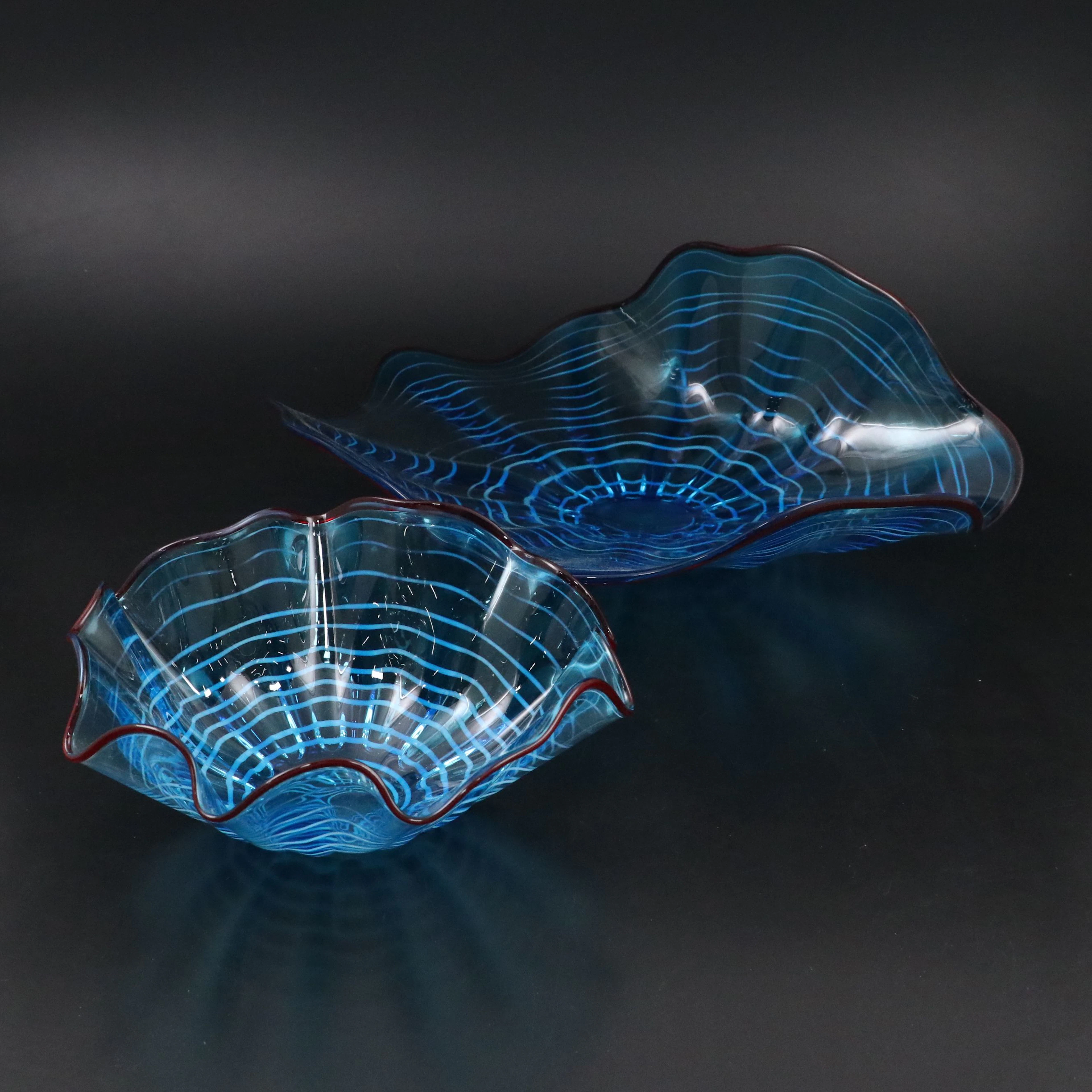 Chihuly Style Art Glass Ruffled Bowls