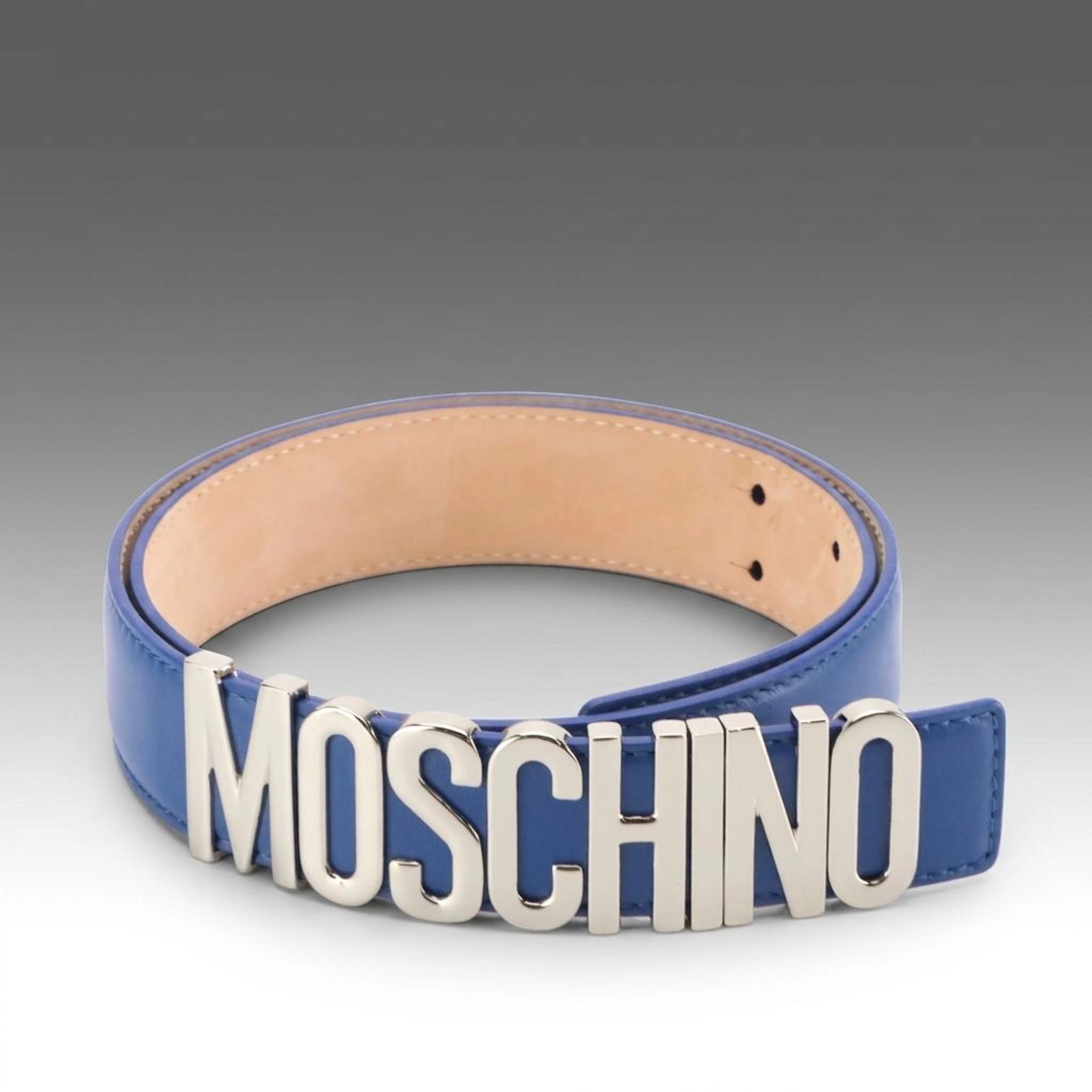 Moschino Skinny Belt in Blue Calfskin Leather