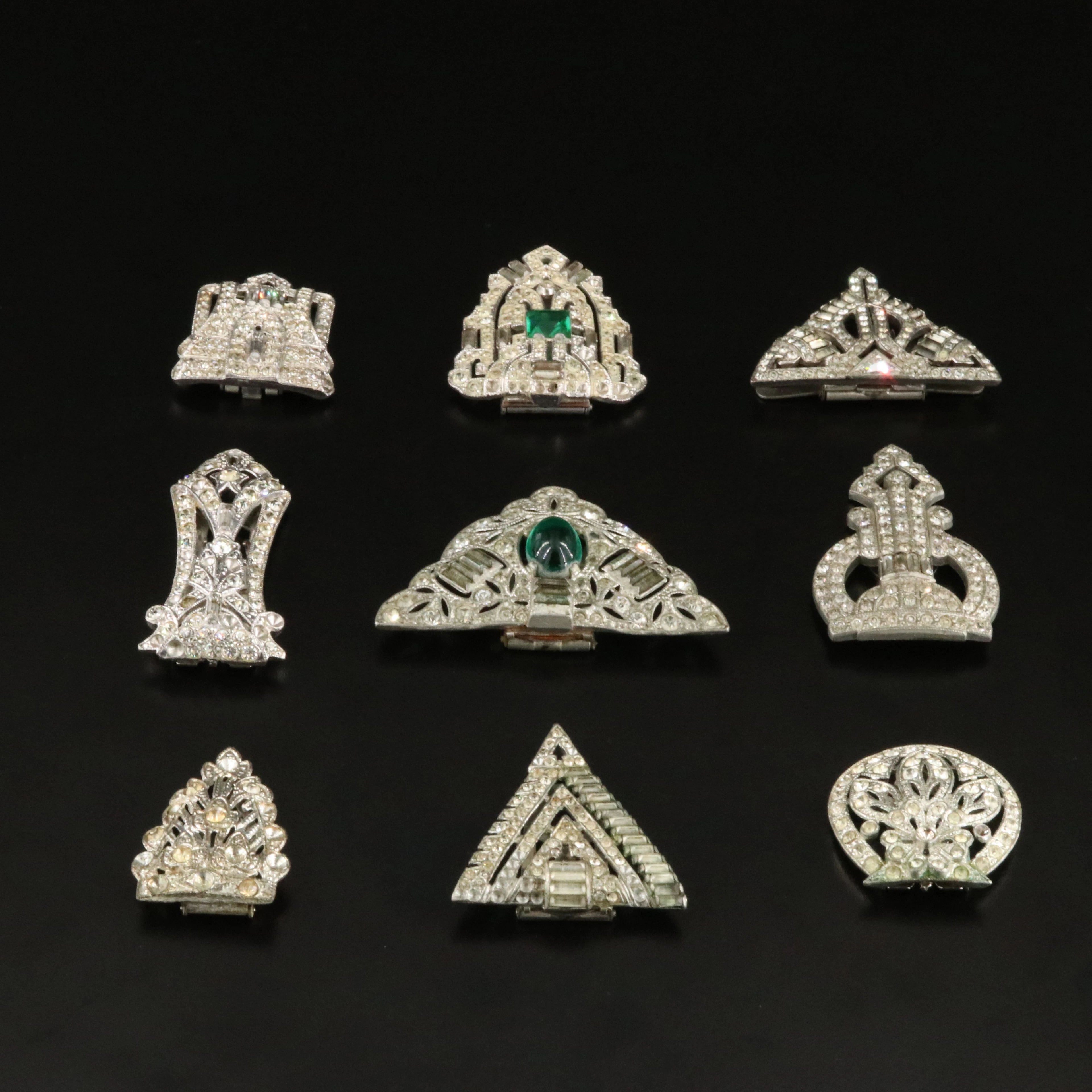 Vintage Single Rhinestone Clips Including Art Deco and Coro