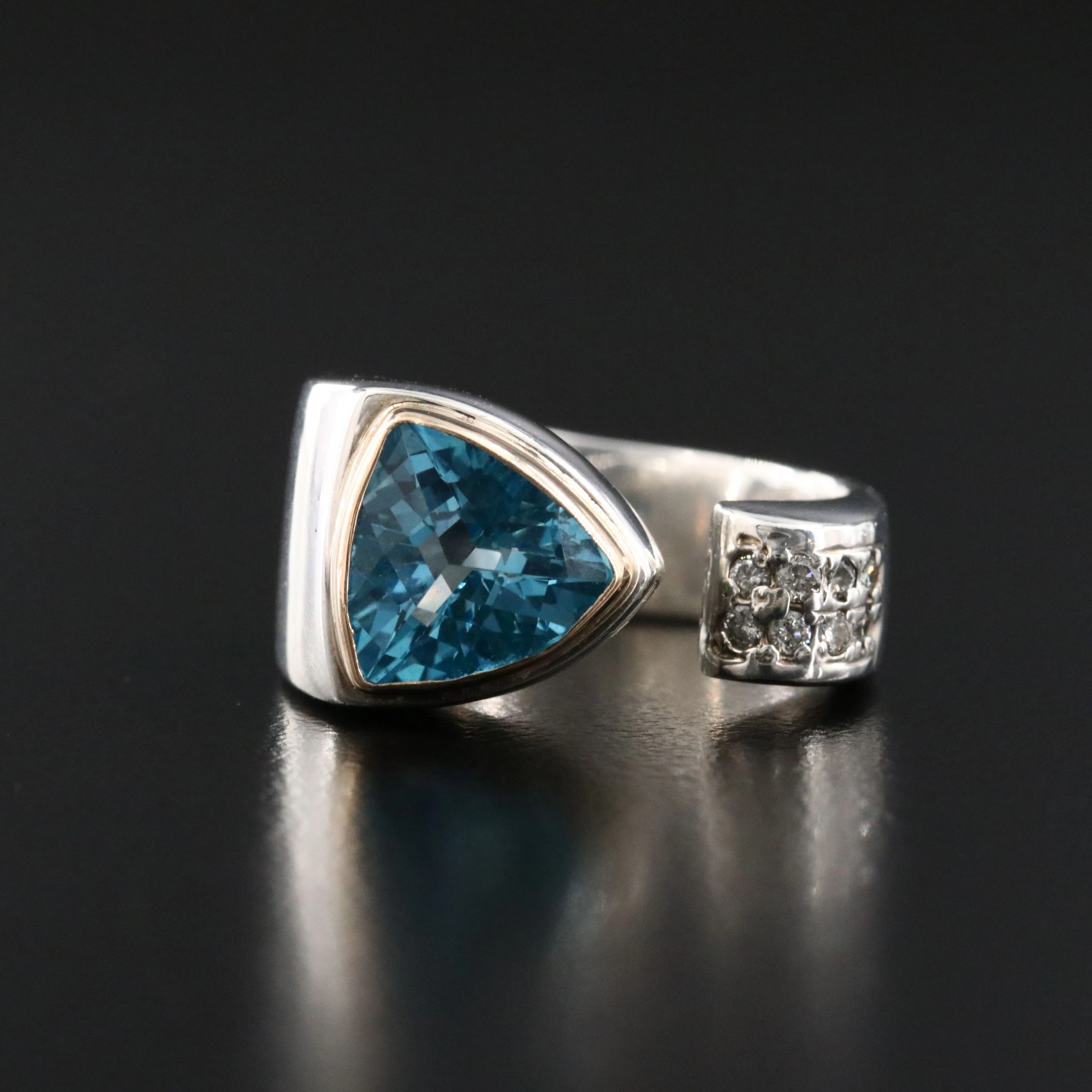 Michael Dawkins Sterling Blue Topaz and Diamond Open Top Ring