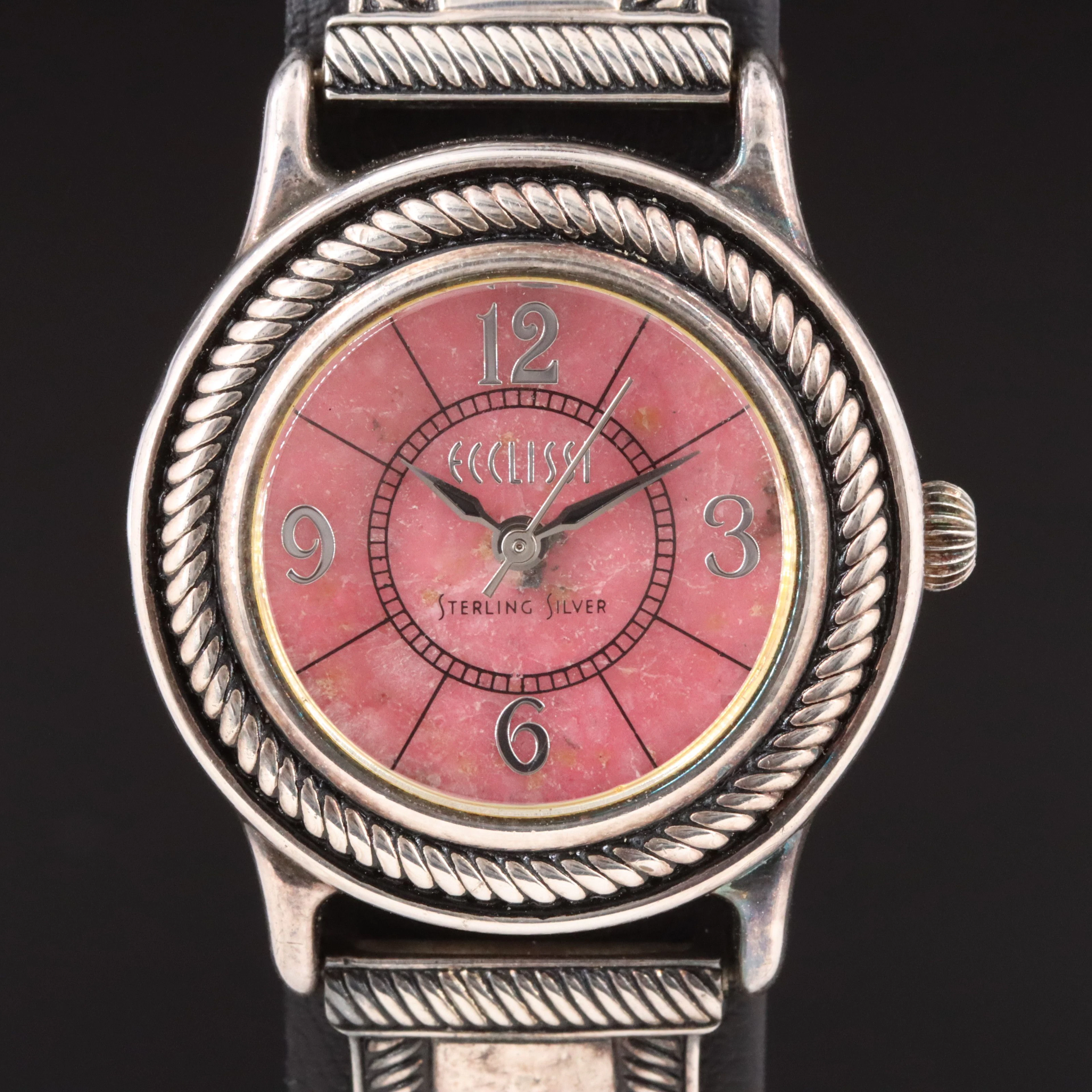 Ecclissi Sterling Silver and Steel Pink Mother-of-Pearl Dial Quartz Watch