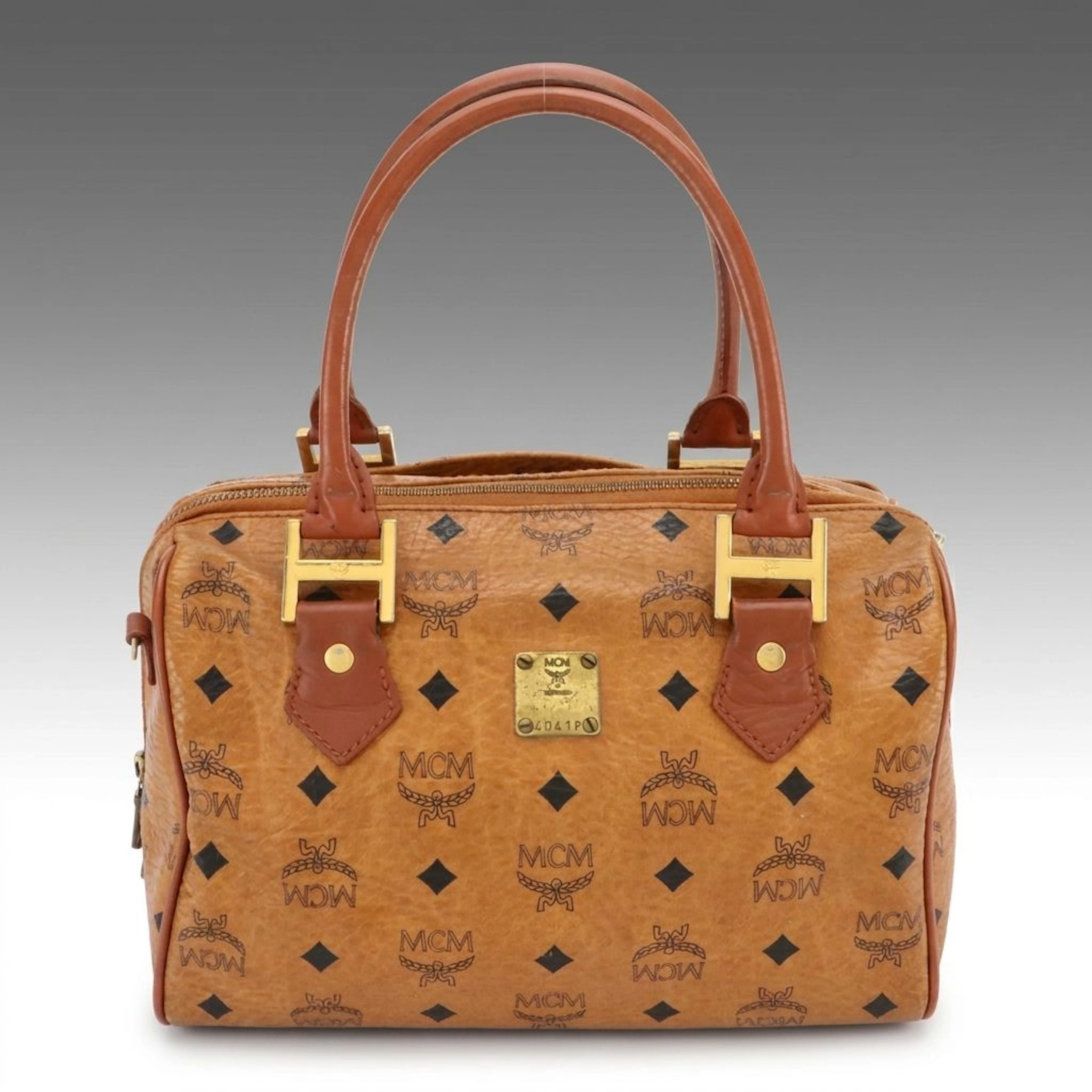 MCM Small Satchel in Cognac Visetos Canvas, Vintage