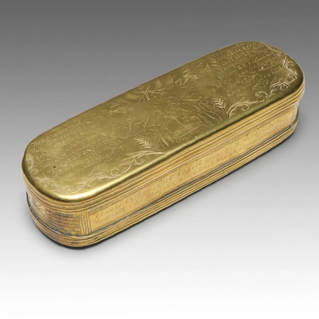 Dutch Etched Brass Tobacco Box, Antique