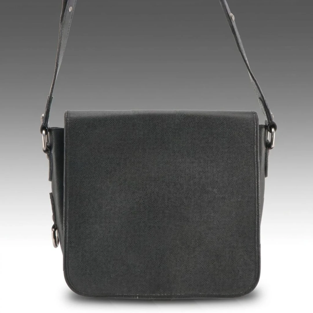 Louis Vuitton Andrei Ardoise Messenger Bag in Black Taiga Leather