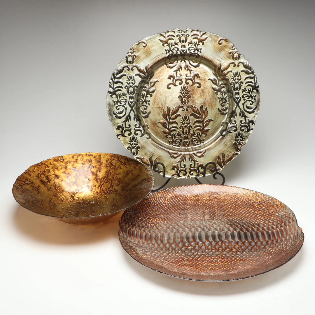 Textured Glass and Metal Decorative Bowls and Chargers