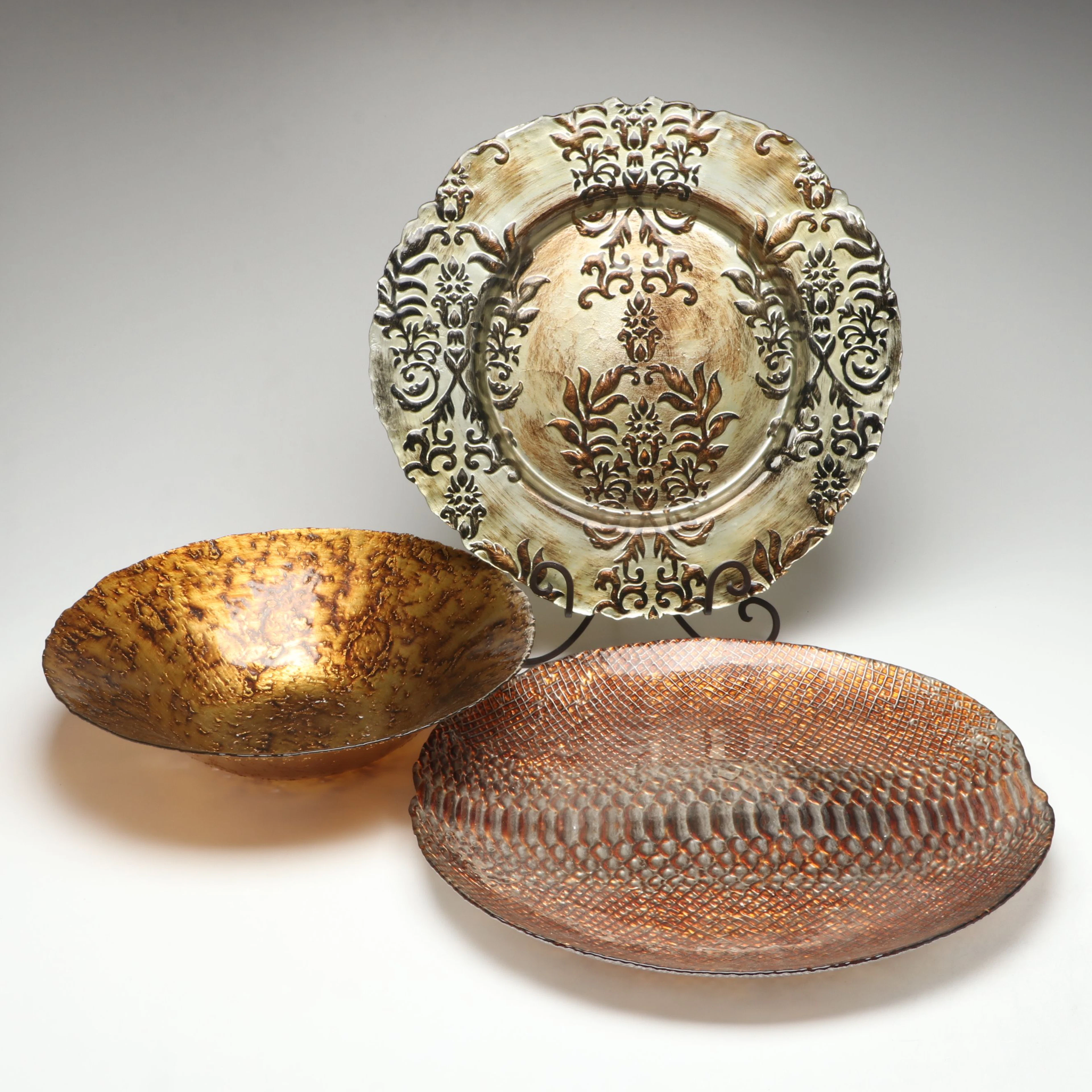 Textured Glass and Metal Decorative Bowls and Chargers