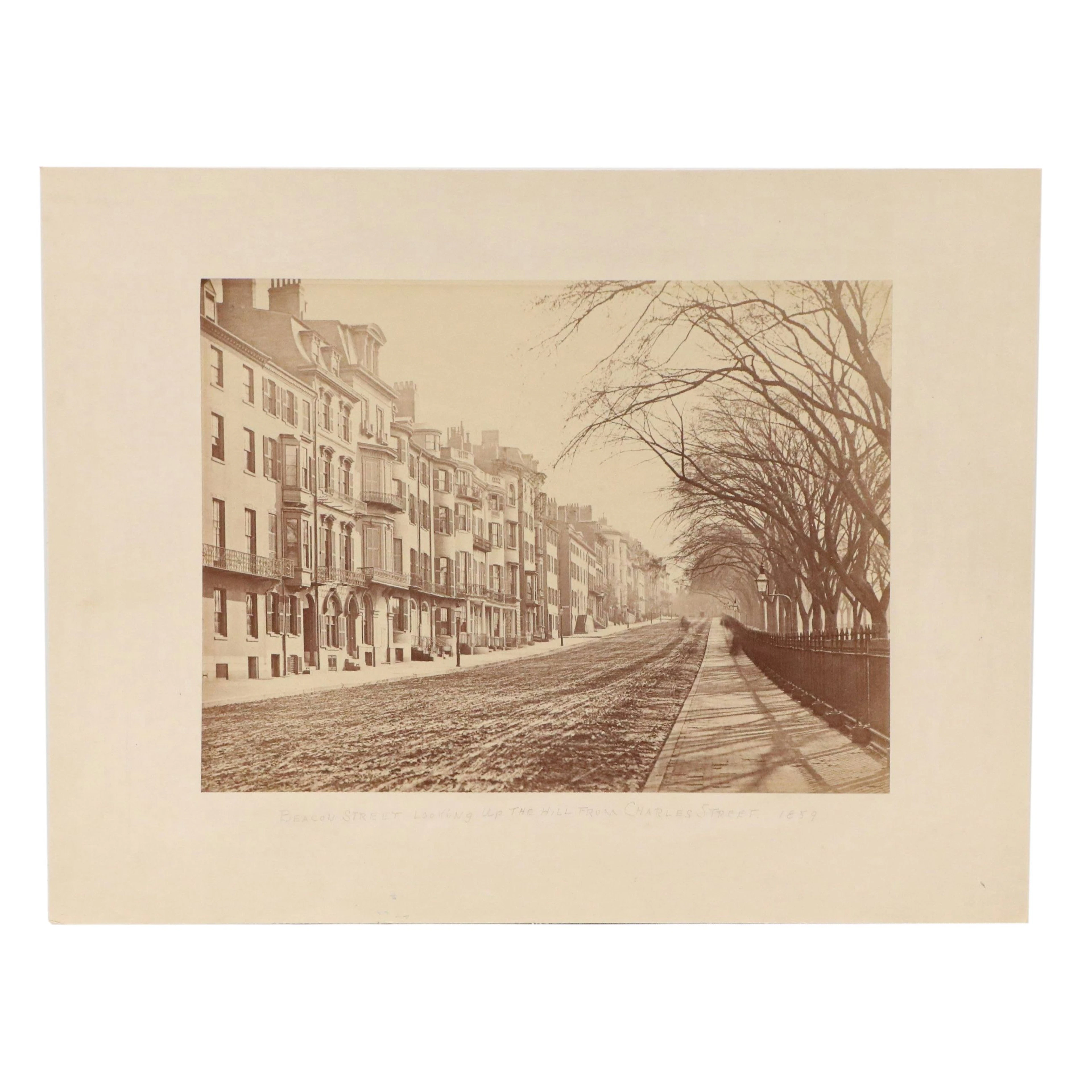 Antique Albumen Silver Print of Boston Scene "Beacon Street Looking...," 1859