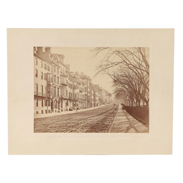 Antique Albumen Silver Print of Boston Scene "Beacon Street Looking...," 1859