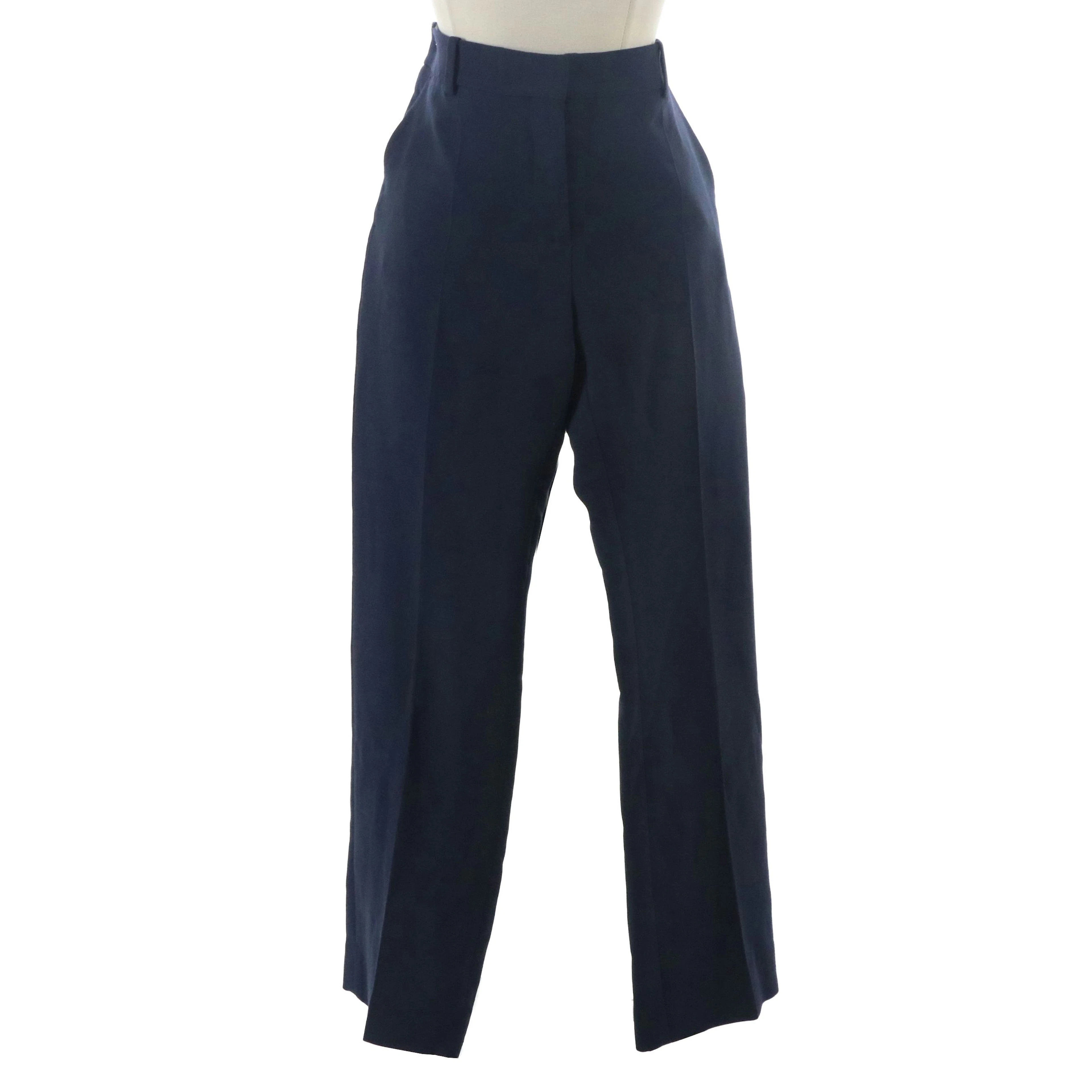 Céline Pleated Straight-Leg Trouser in Dark Blue Wool Blend