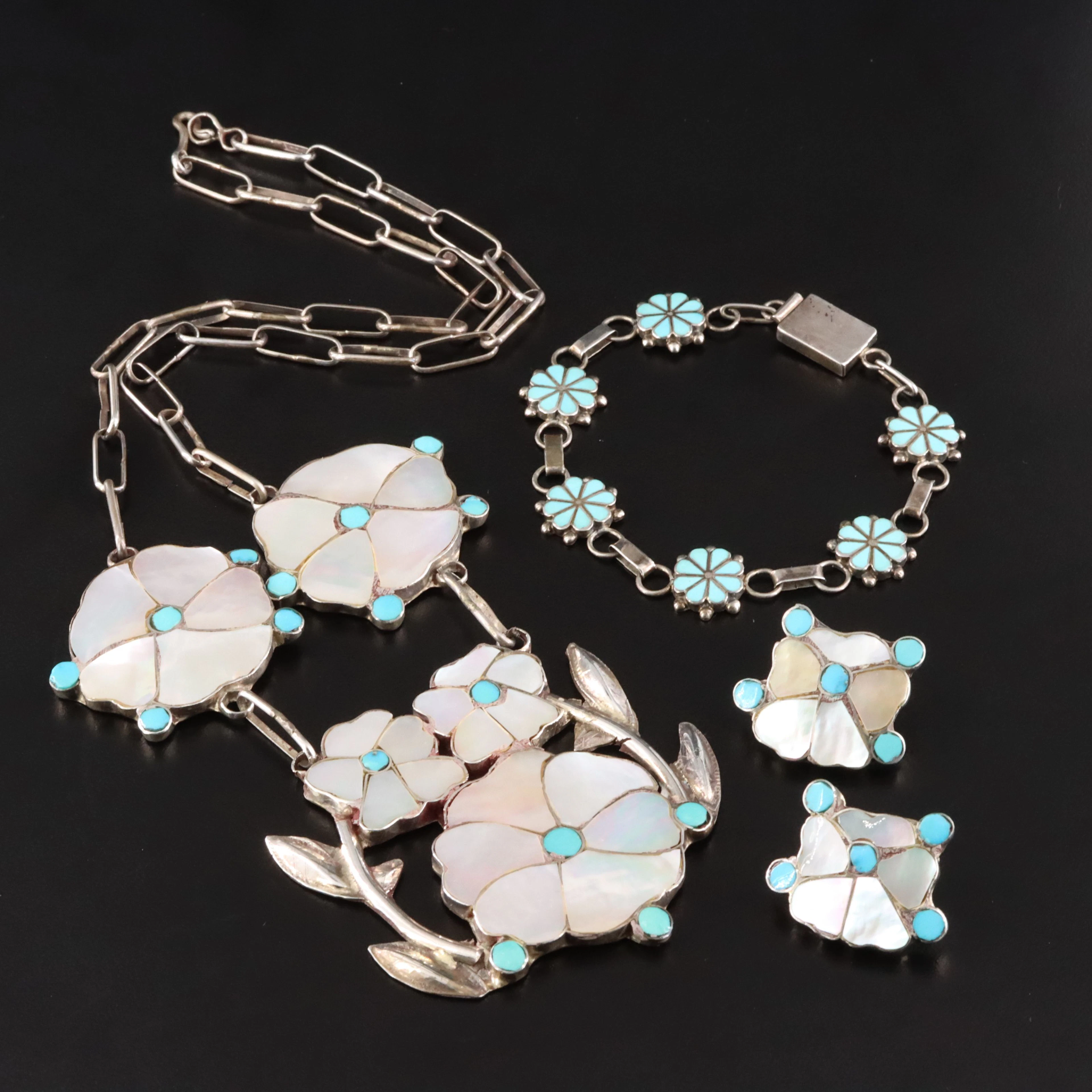 Anselm Wallack Zuni Featured in Sterling Mother-of-Pearl & Turquoise Jewelry