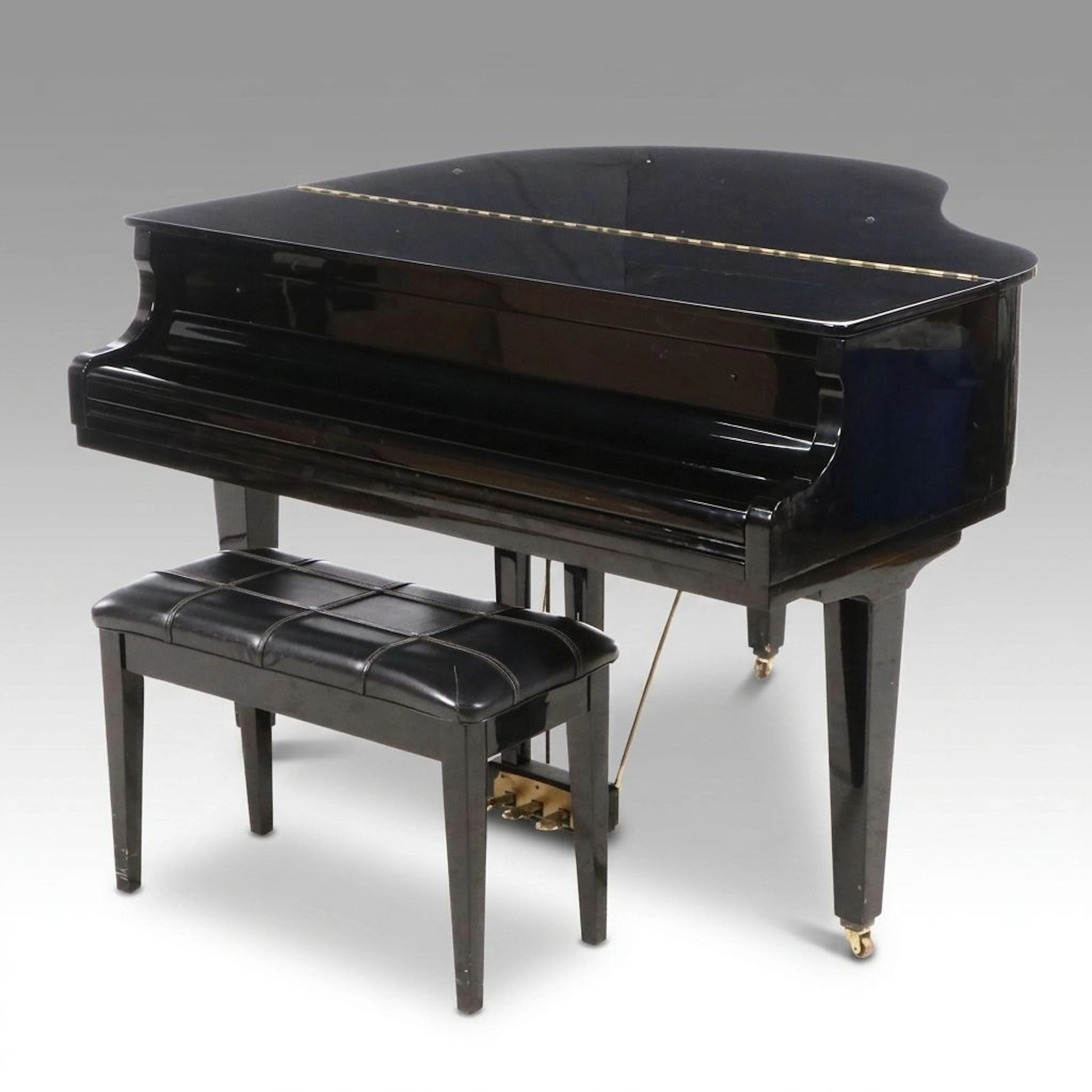 D. H. Baldwin Black Ebonized Baby Grand Piano with Bench