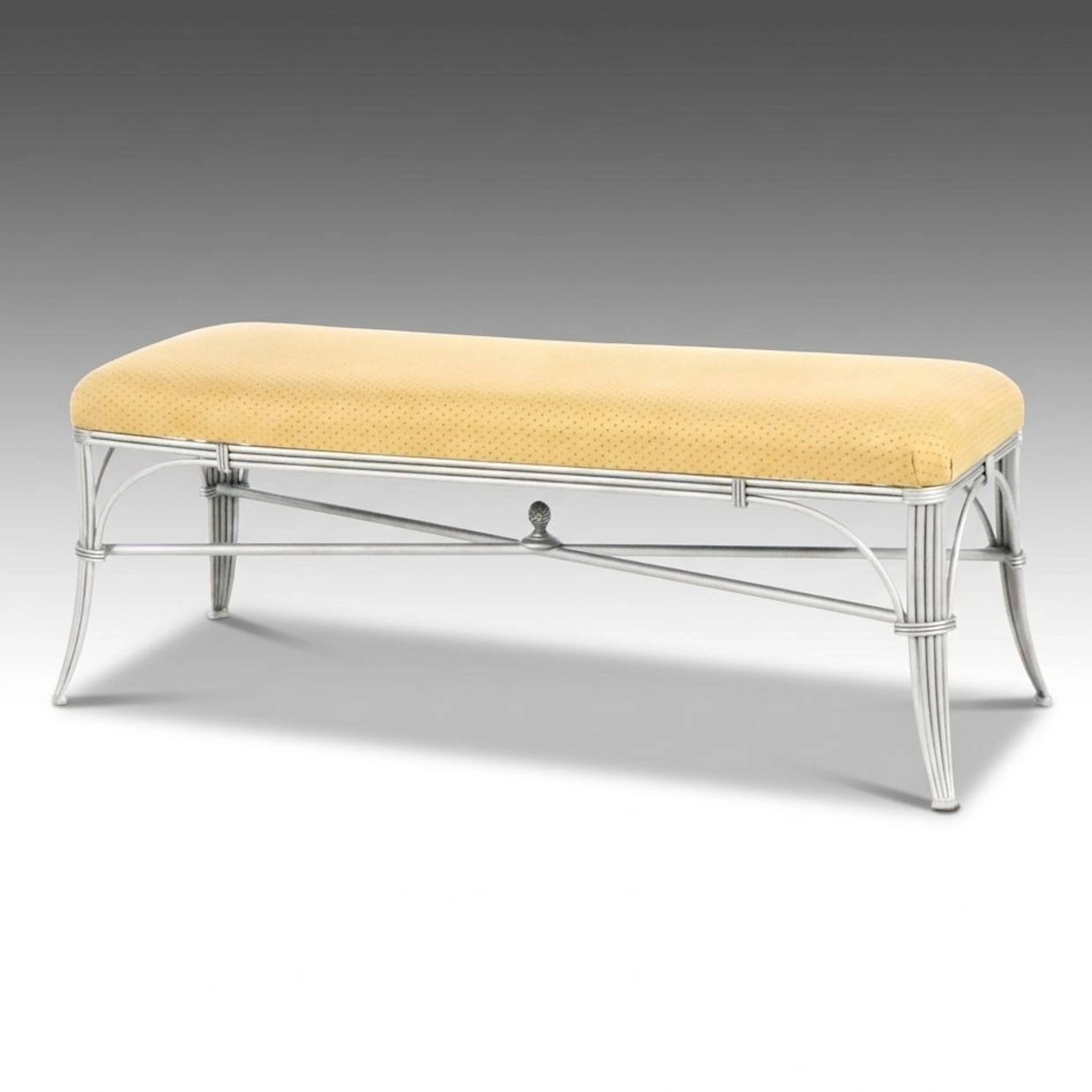Hollywood Regency Style Chrome and Upholstered Bench, Late 20th Century