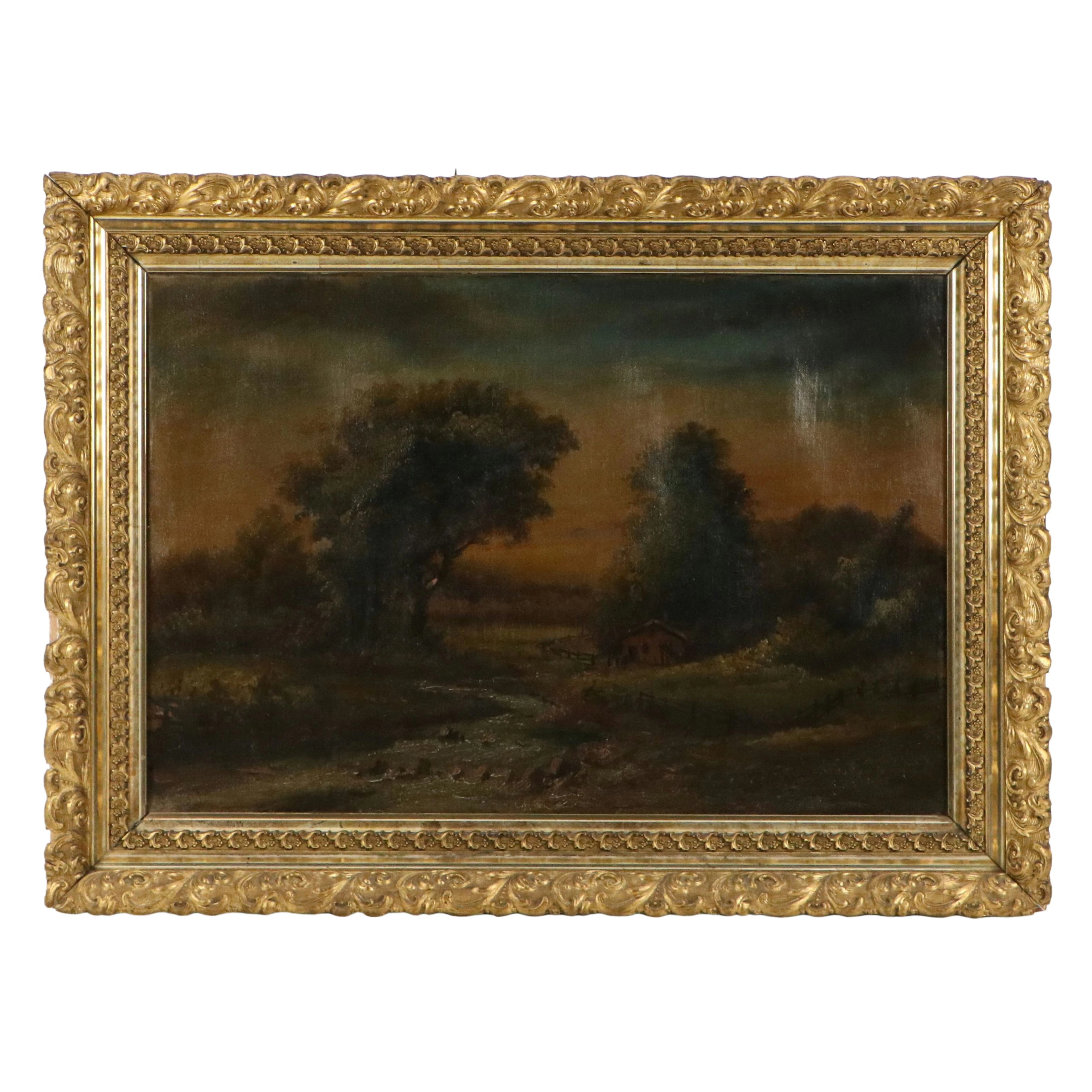 Barbizon School Style Landscape Oil Painting, 19th Century